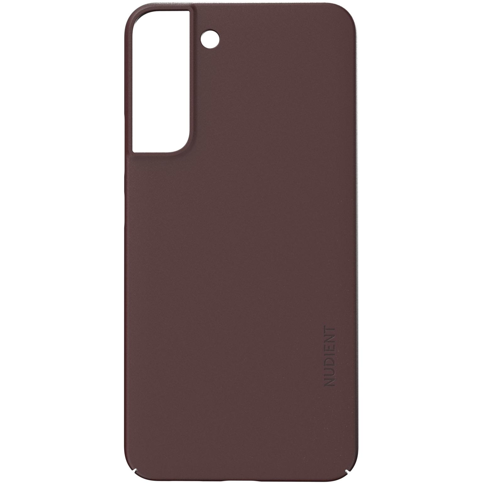 Brown phone case, with a camera cutout and the word 'NUDIENT'. White background.