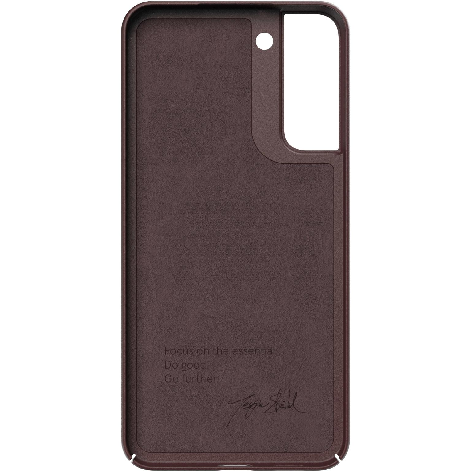 Brown phone case interior with text and signature.