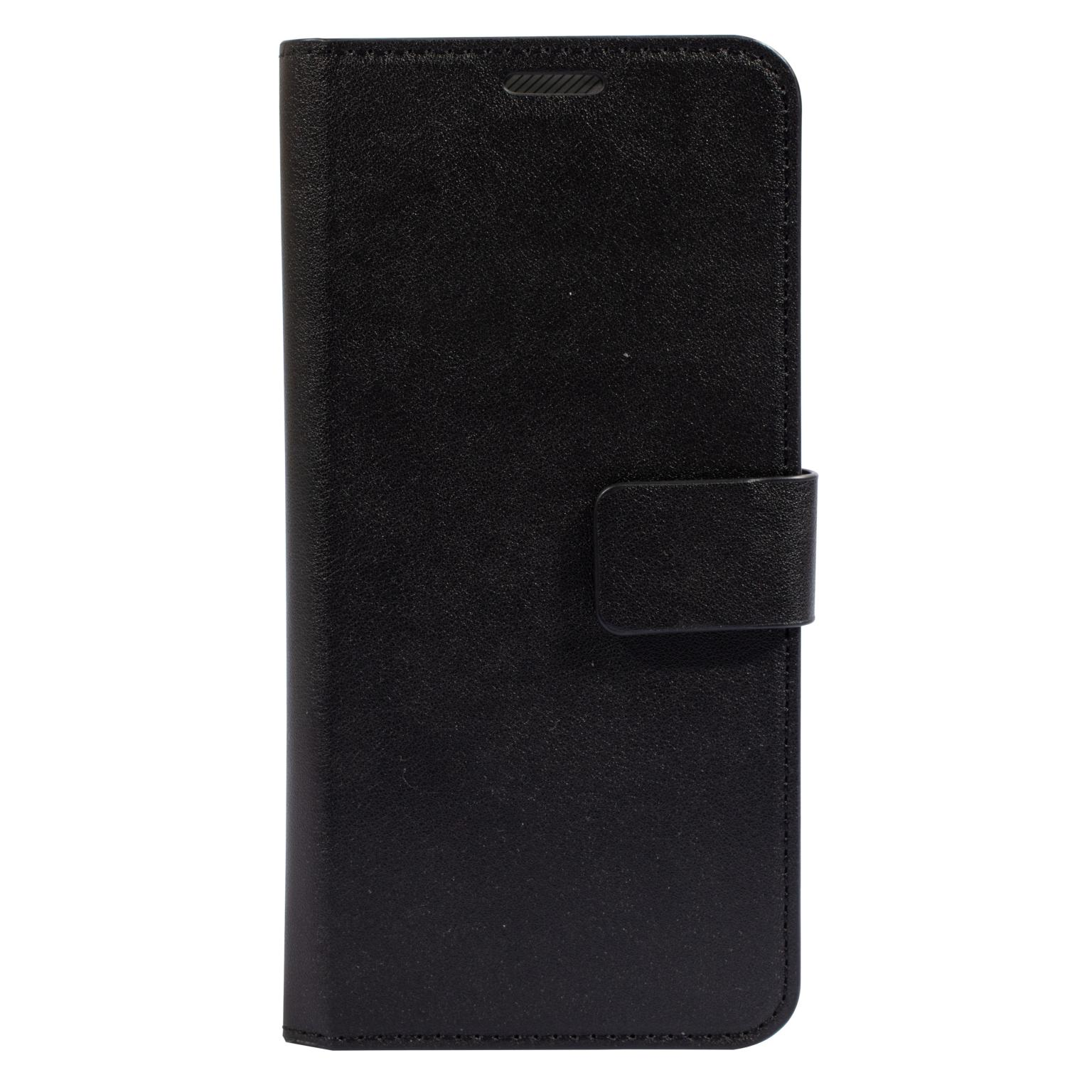 Zwarte telefoonhoes met magnetische sluiting.