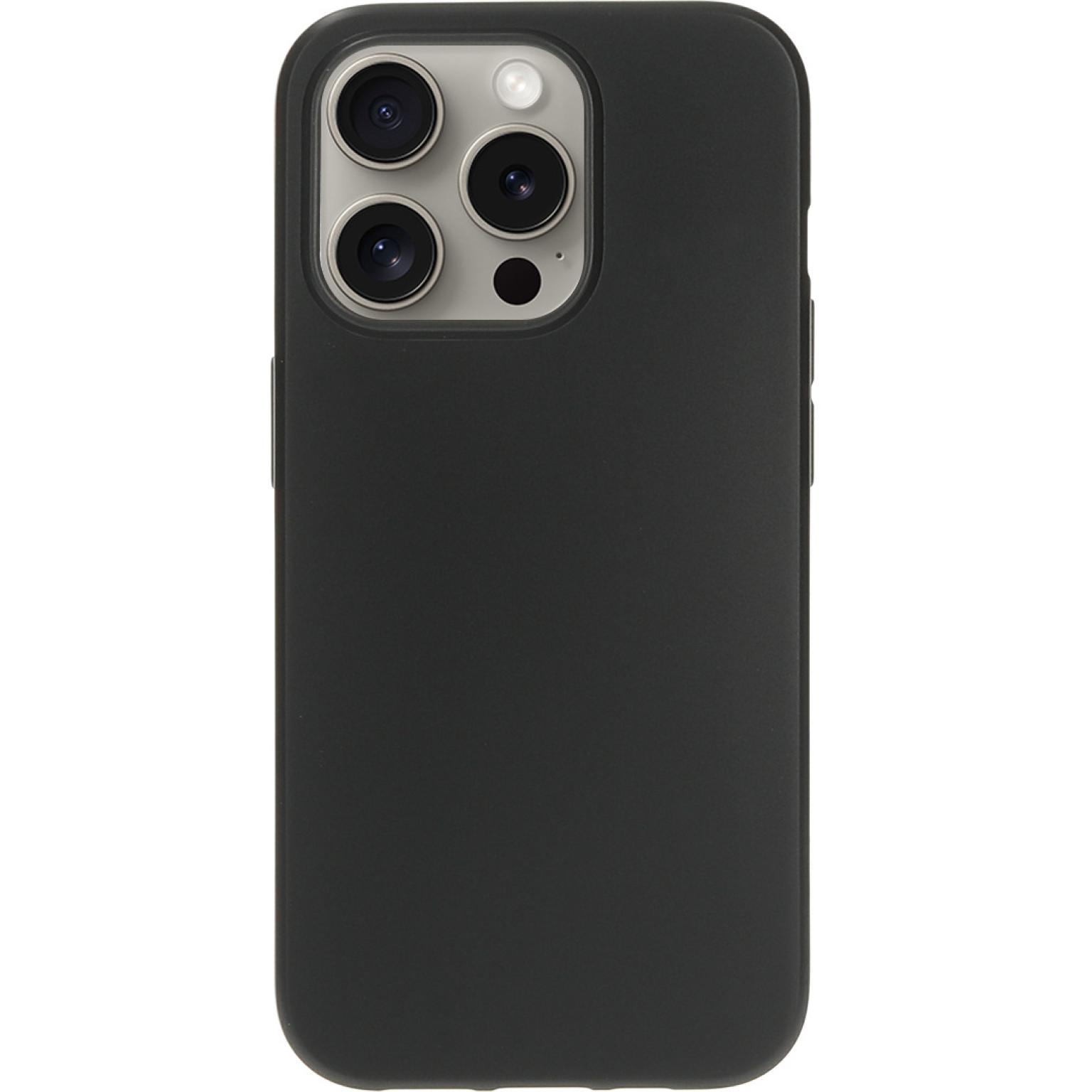 Zwarte telefoonhoes met drie cameralenzen en een flitser.