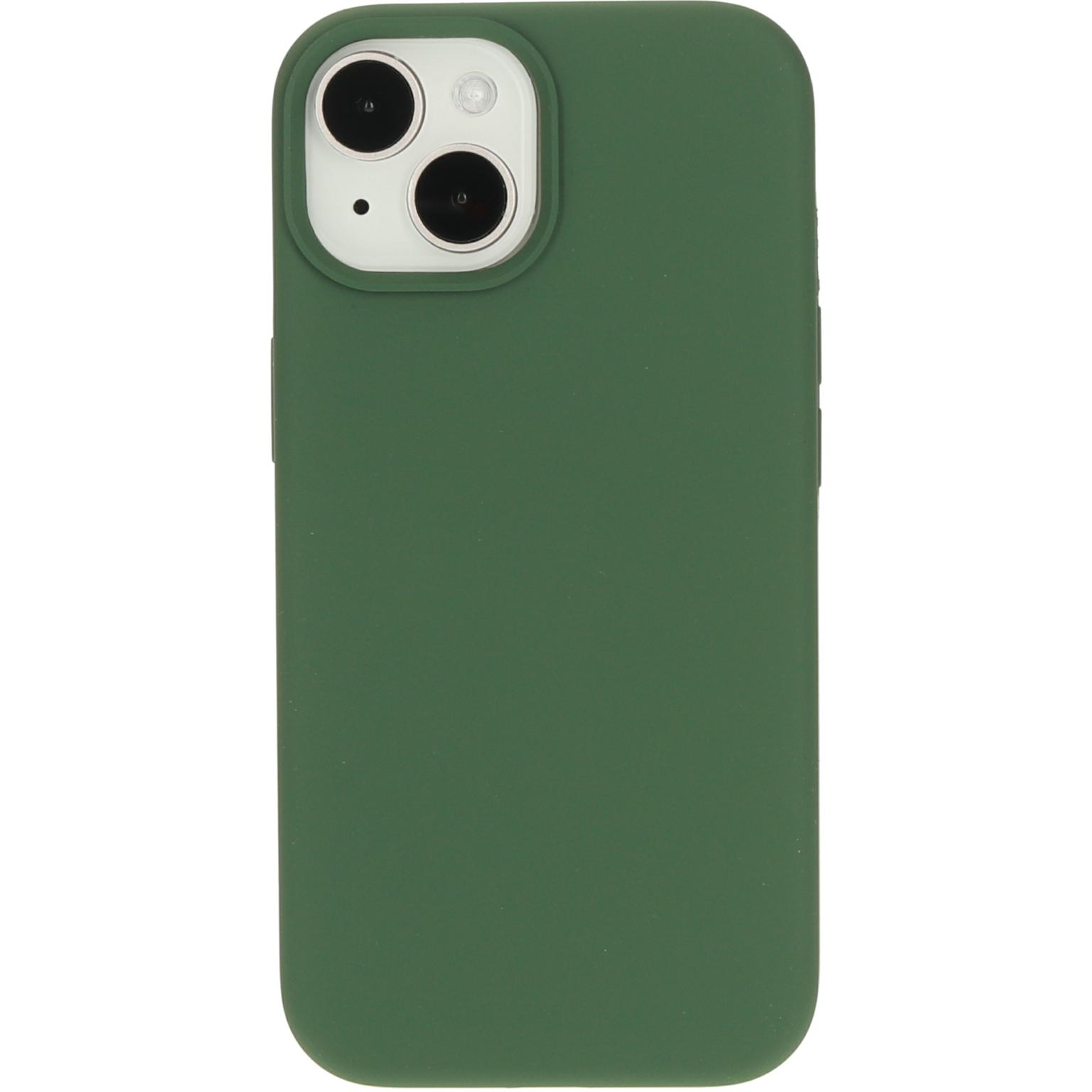 Groene telefoonhoes. Het heeft uitsparingen voor de cameralenzen en knoppen.
