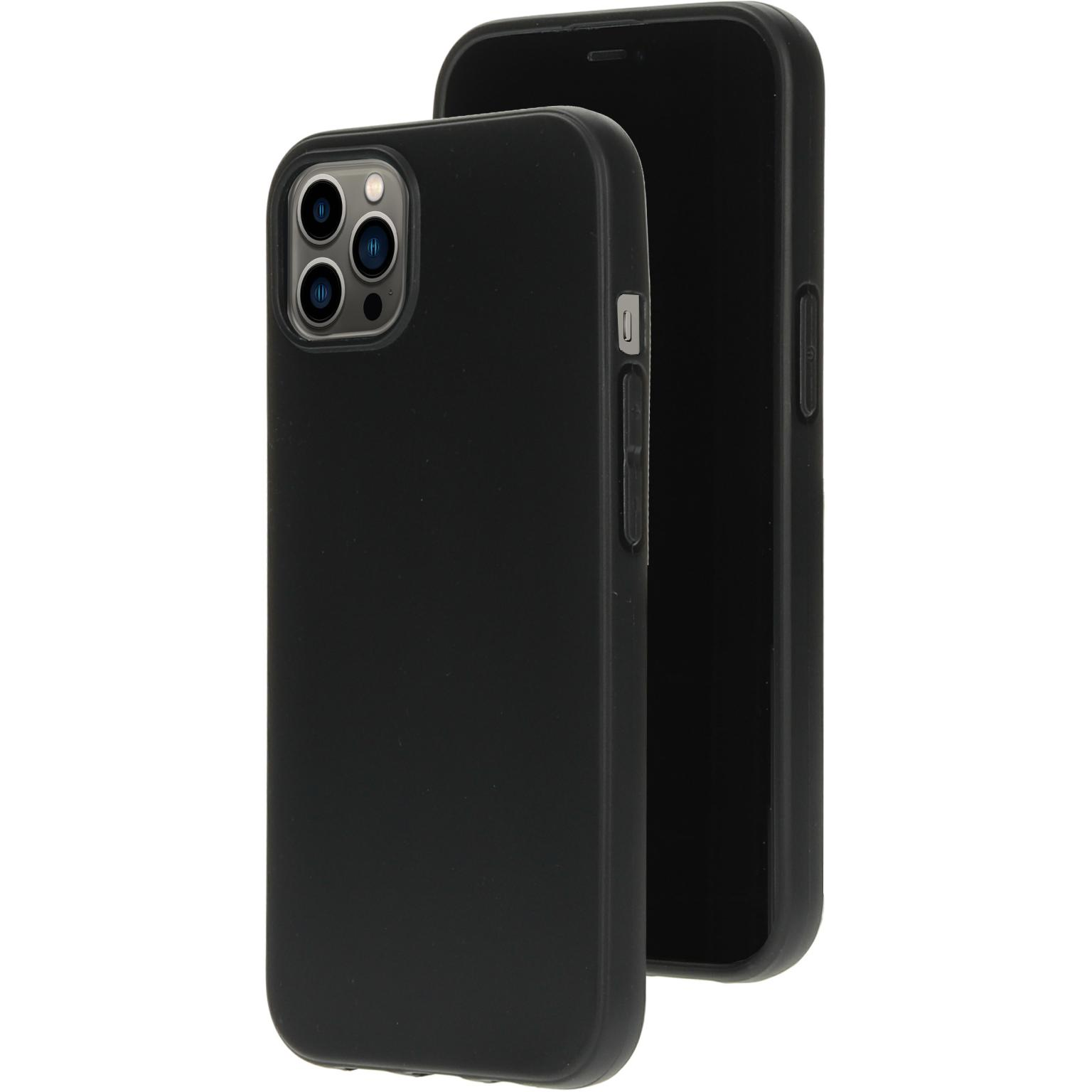 Two black phone cases. One front, one back. Isolated on white background.