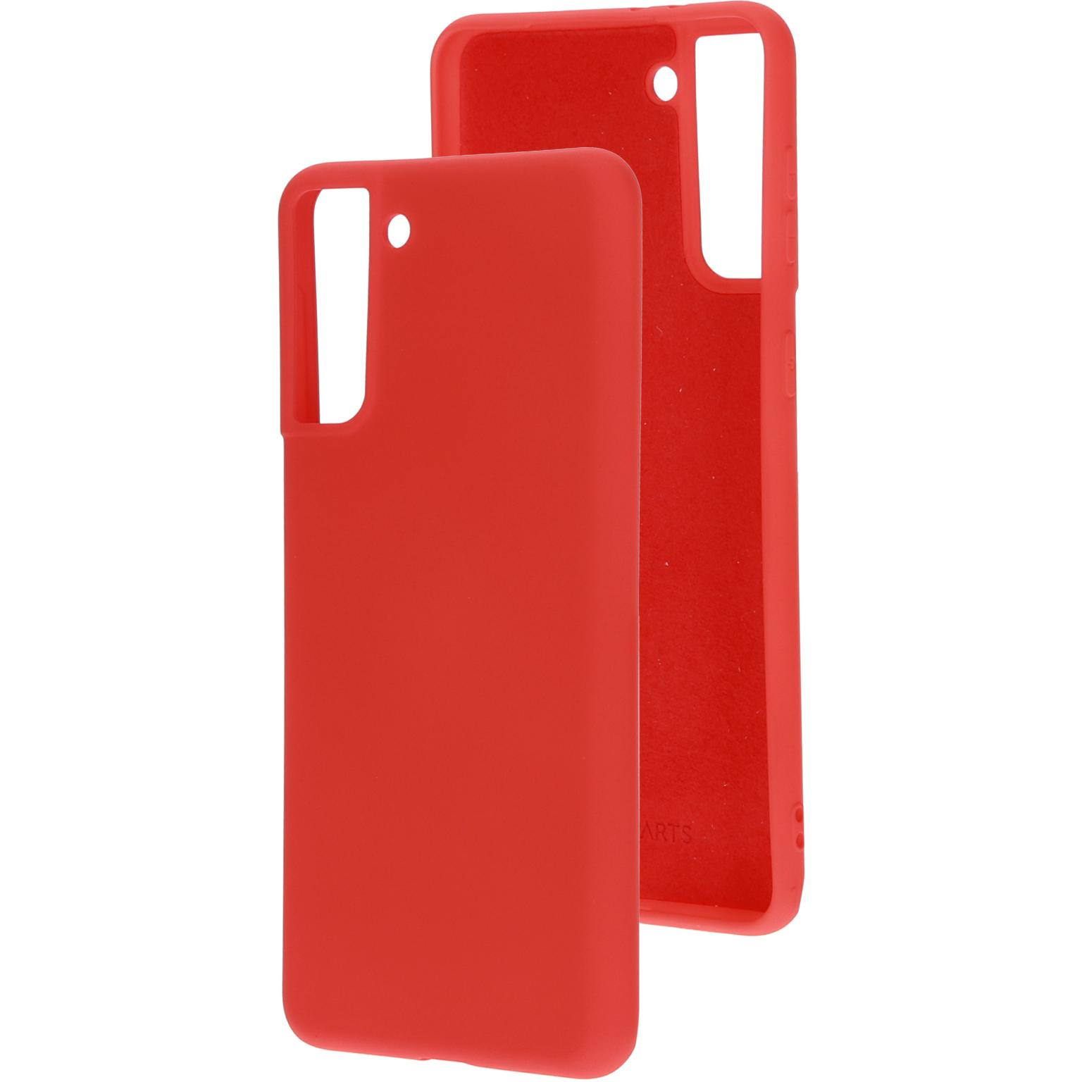 Twee rode telefoonhoesjes. Witte achtergrond.