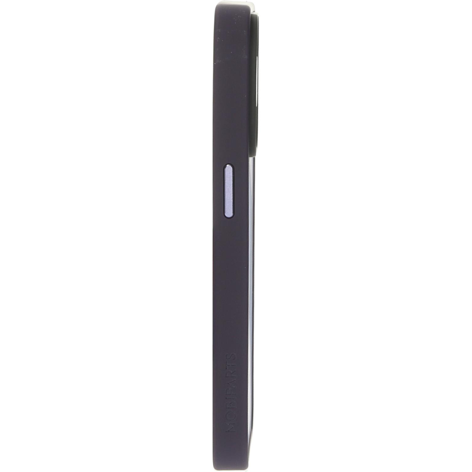 Paarse telefoonhoes, zijaanzicht, met knoppen.