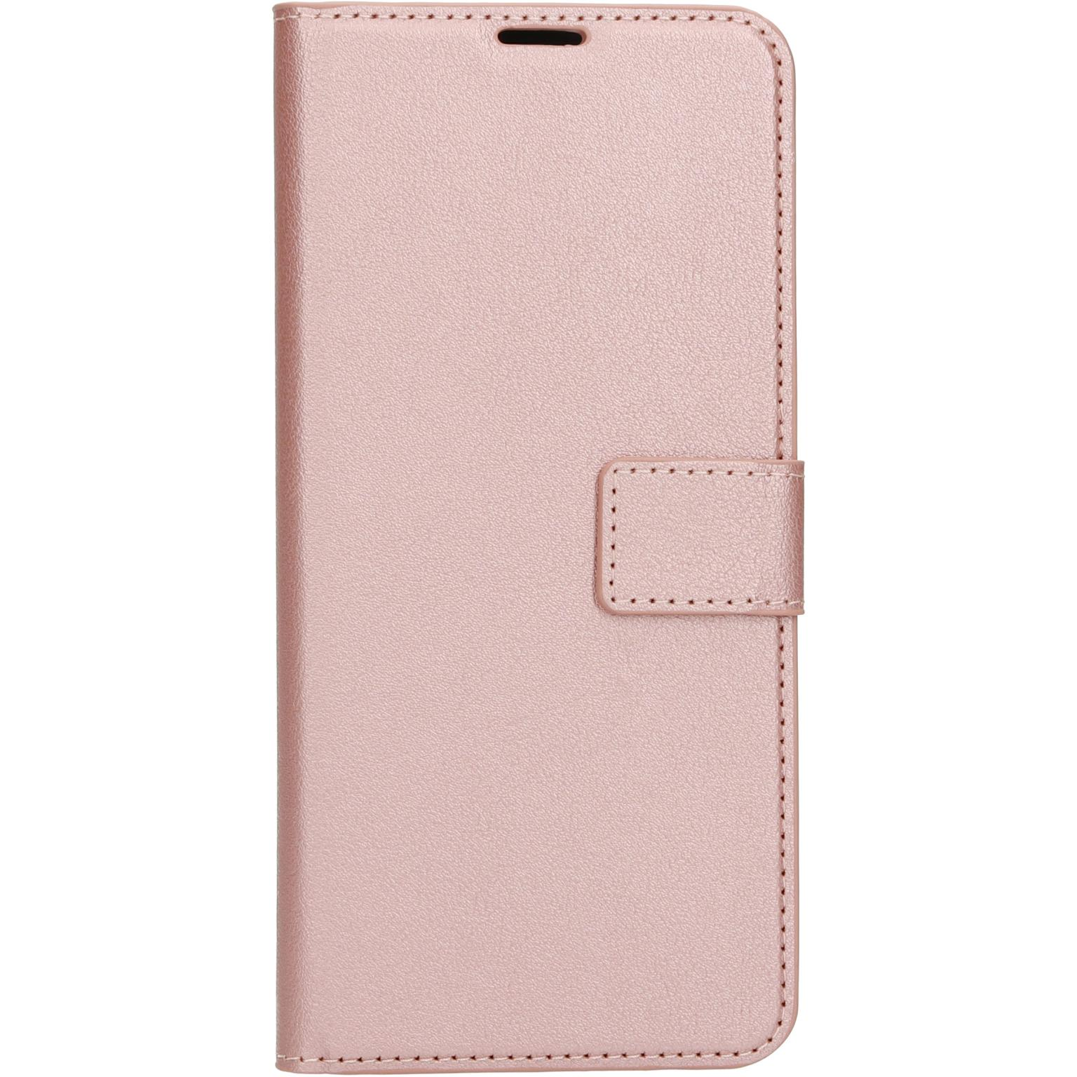 Een roze telefoonhoes met flap is gesloten.