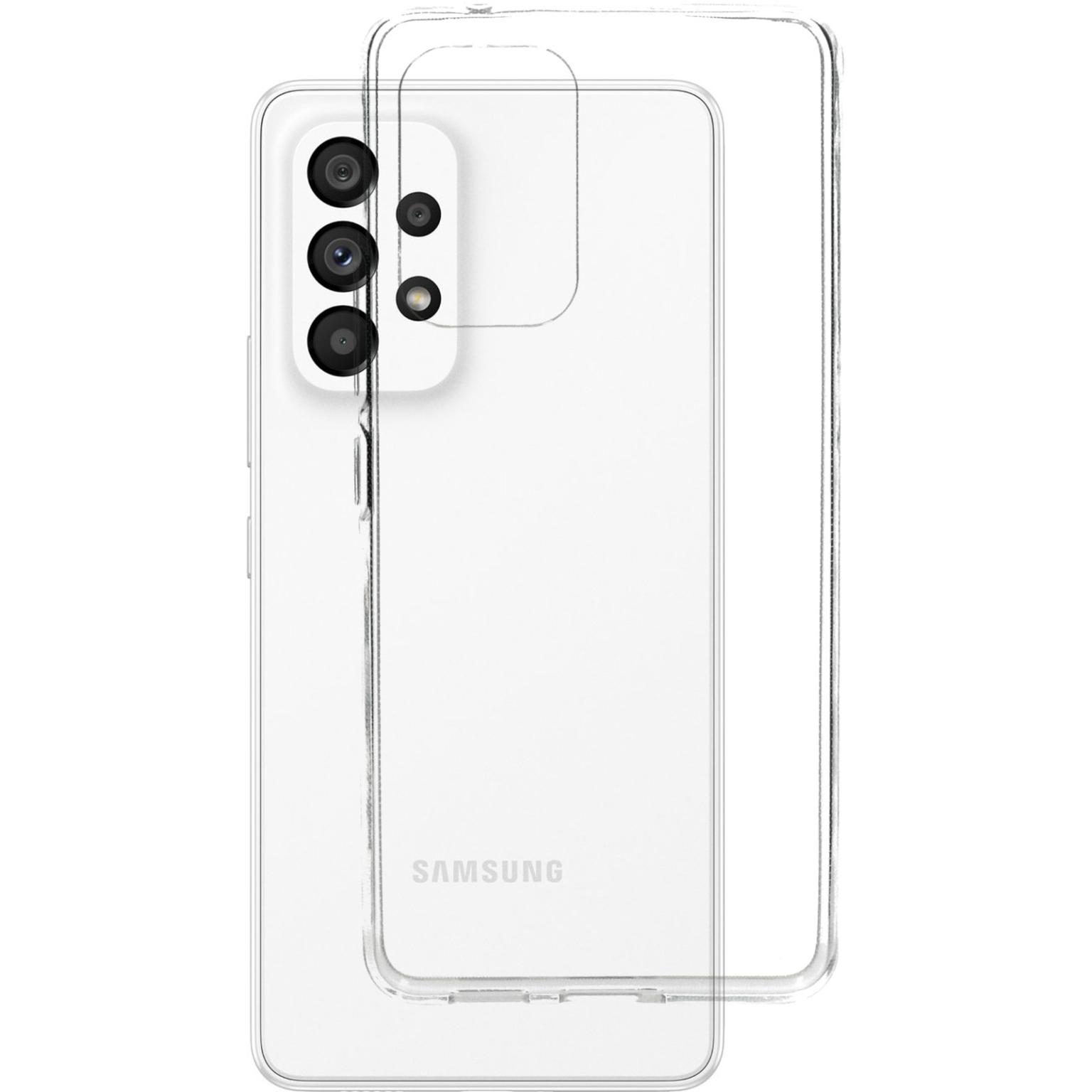 A clear phone case over a phone with three camera lenses.