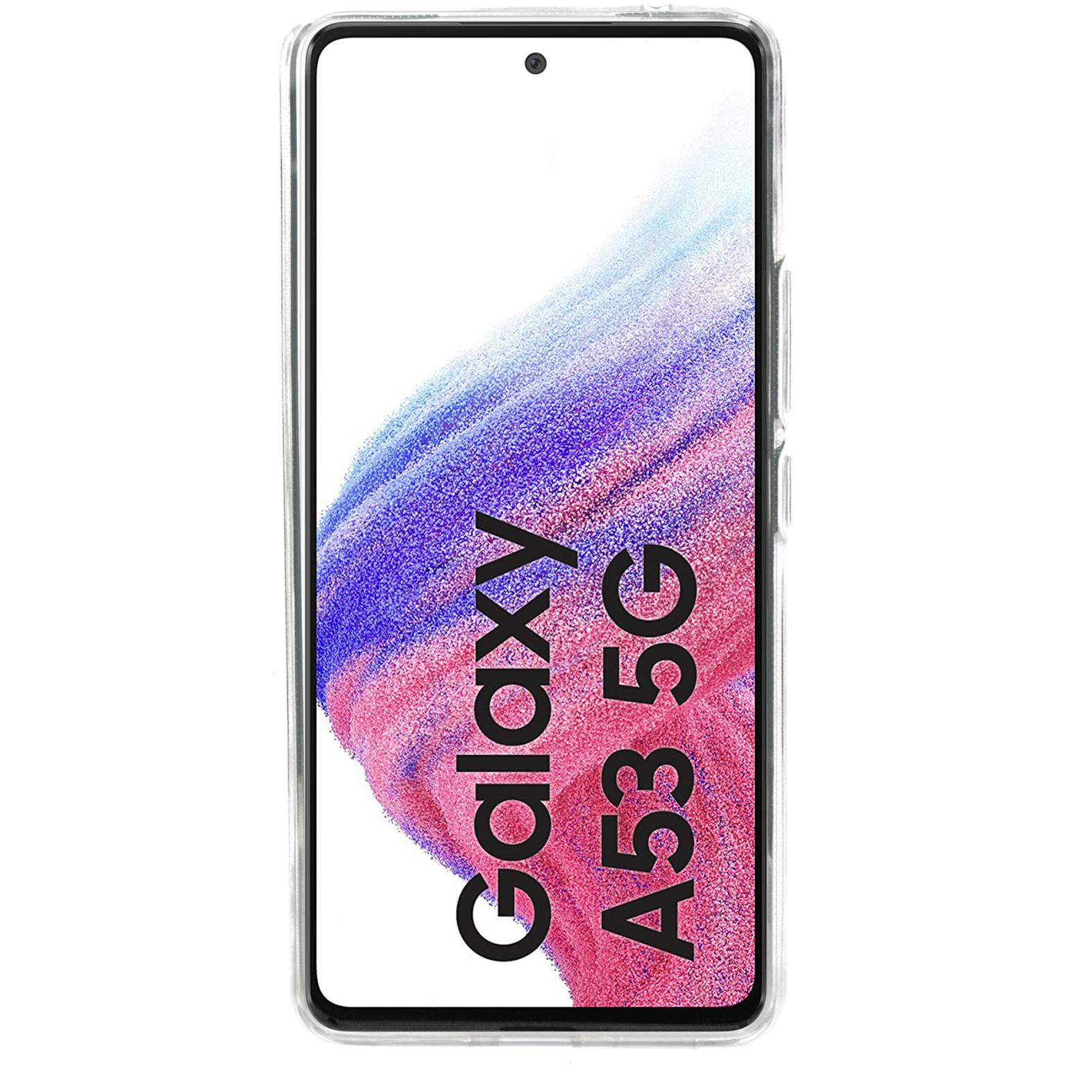 Clear phone case on a phone showing Galaxy A53 5G.
