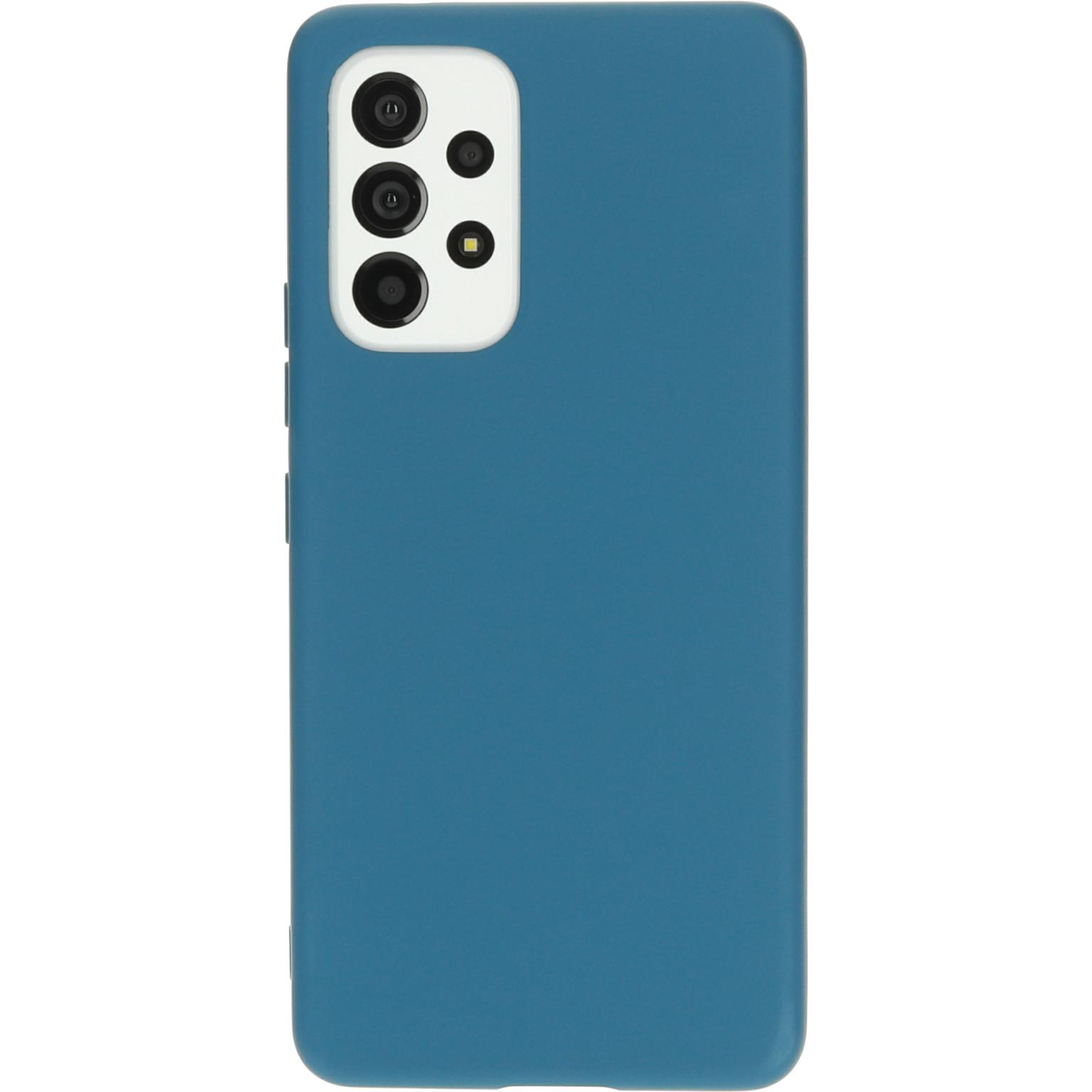 Een blauwe telefoonhoes met een camerabult.