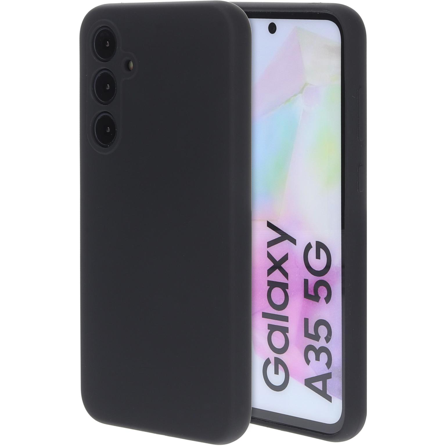 Zwarte telefoonhoes, met een telefoon erin en een cameramodule.