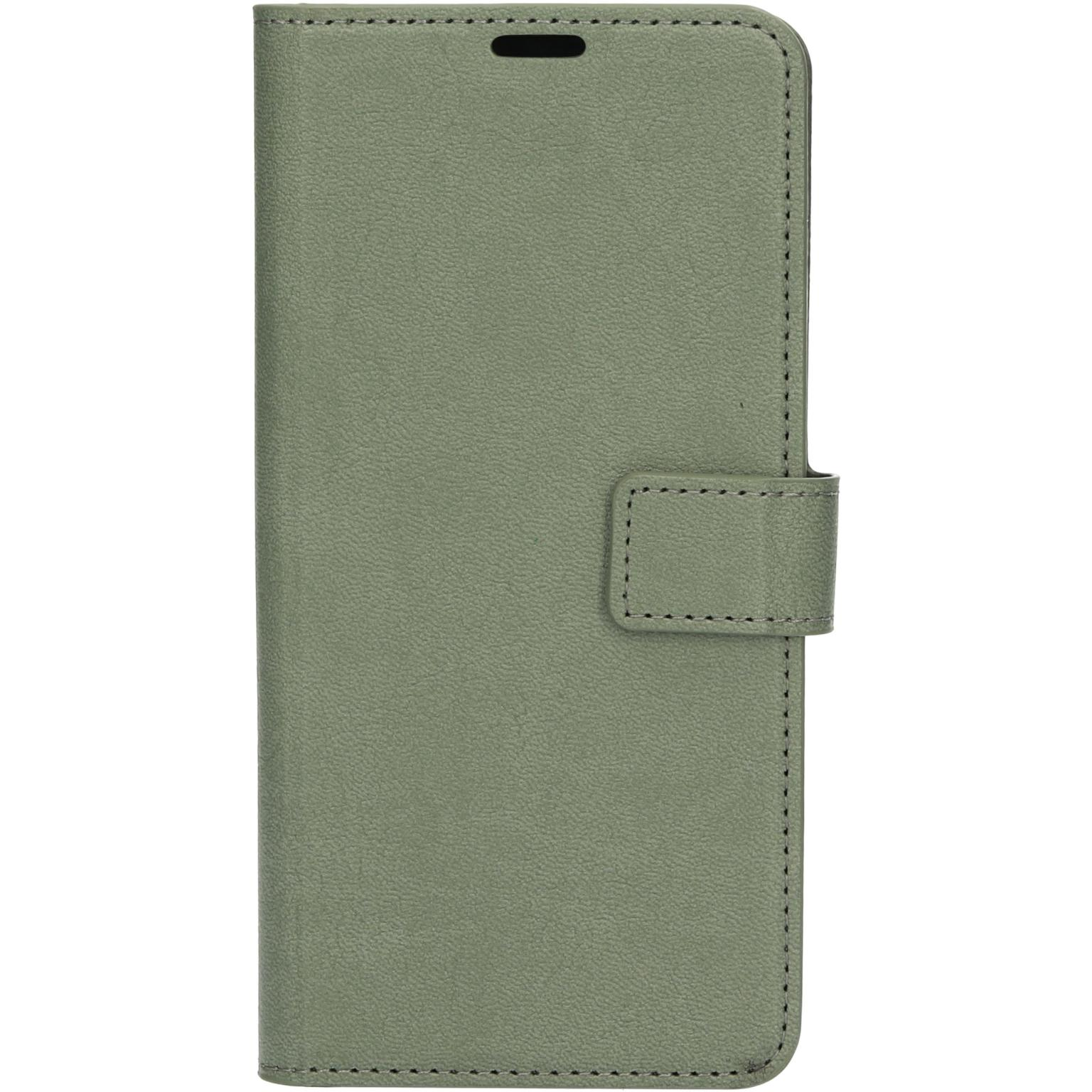 Groene telefoonhoes gesloten. Heeft een magnetische sluiting. Zijaanzicht.