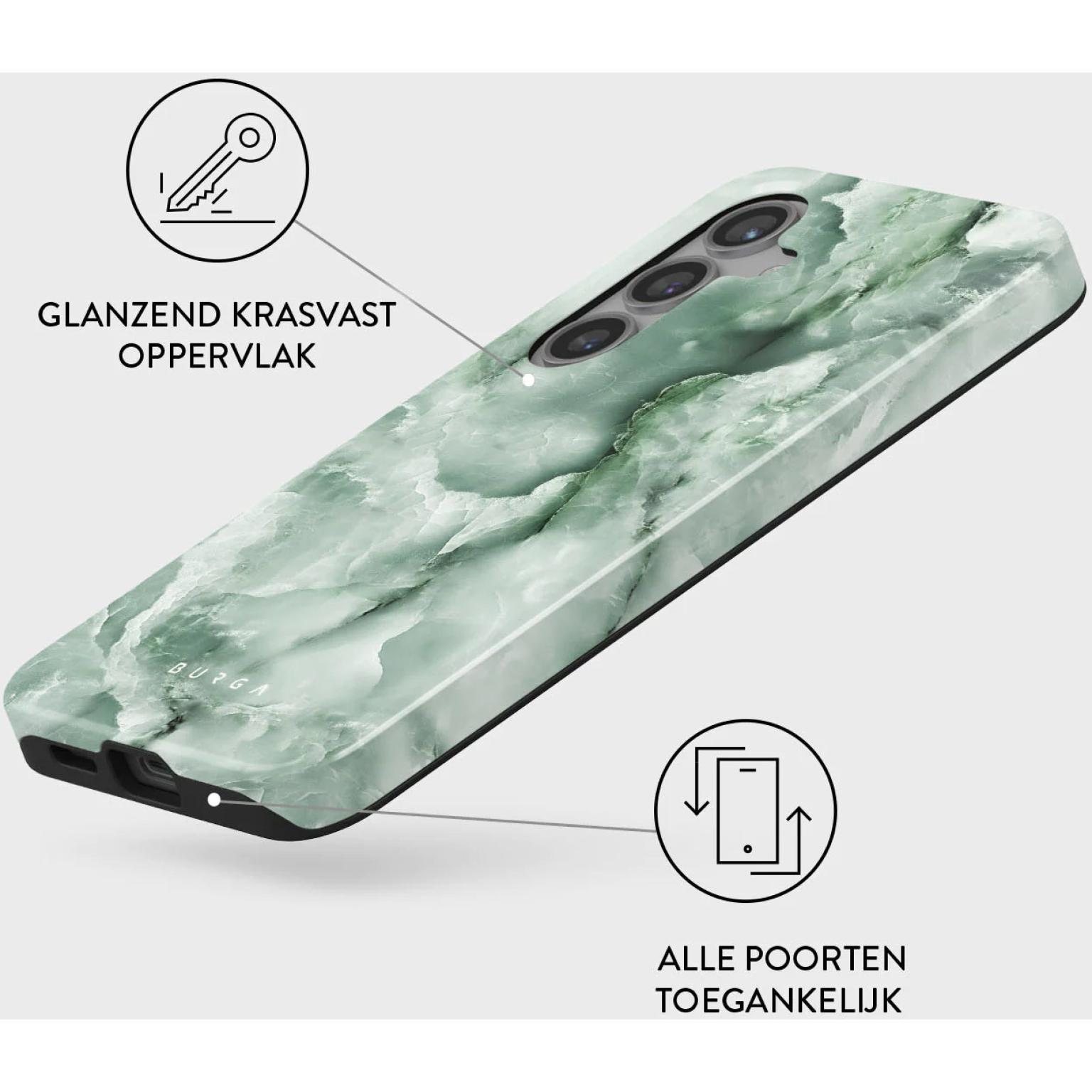 Custodia per telefono con design a marmo verde, lucida e antigraffio.