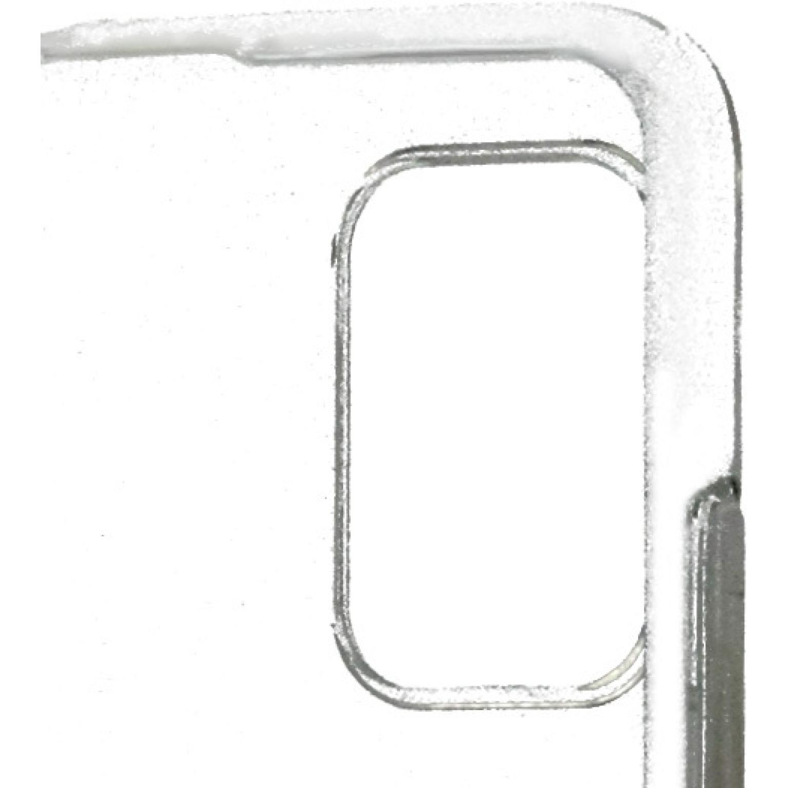 Zilveren metalen frame. Het frame omringt een rechthoekig gat. Witte achtergrond.