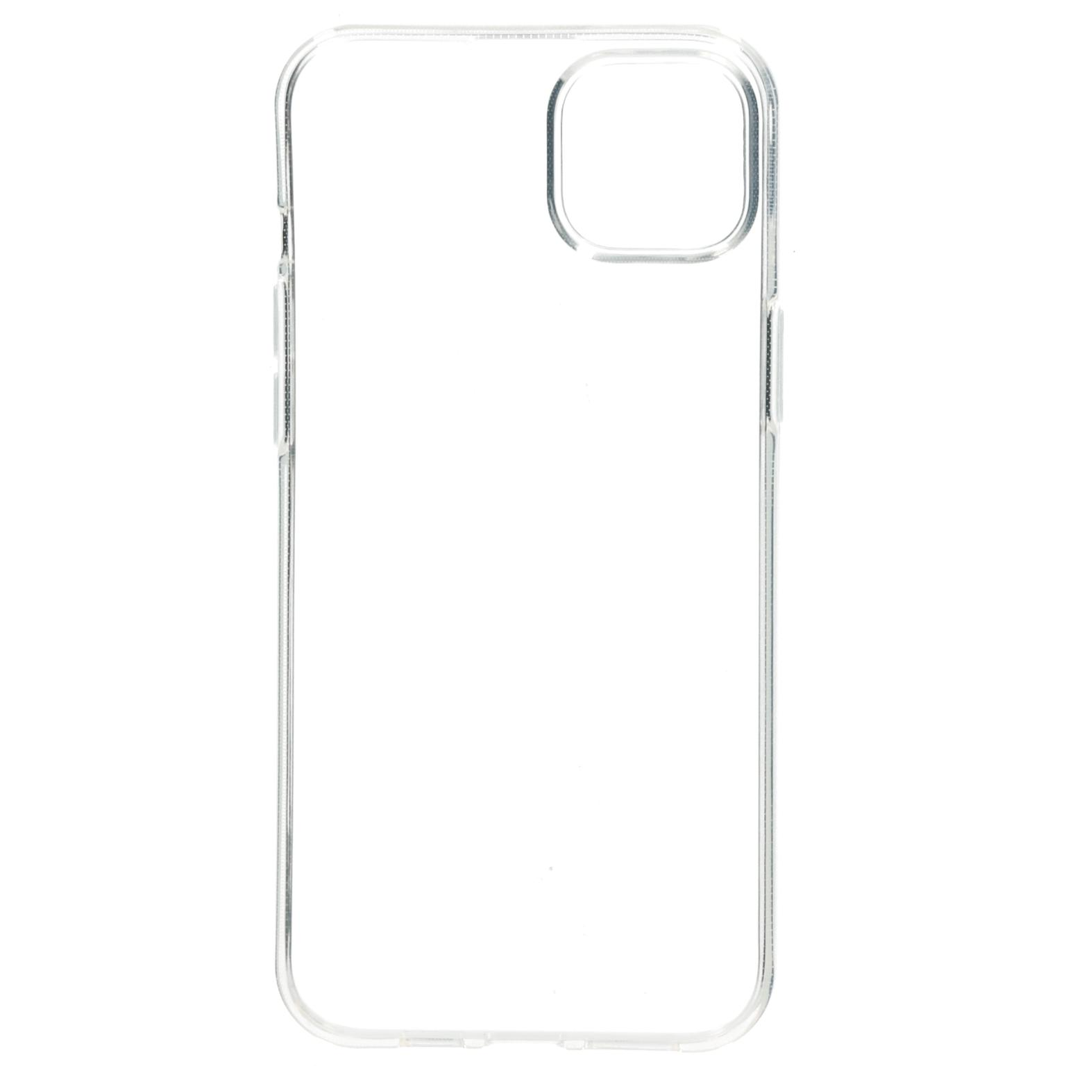 Transparante telefoonhoes. Toont de camera-uitsparing en de knoppen. Transparant plastic.