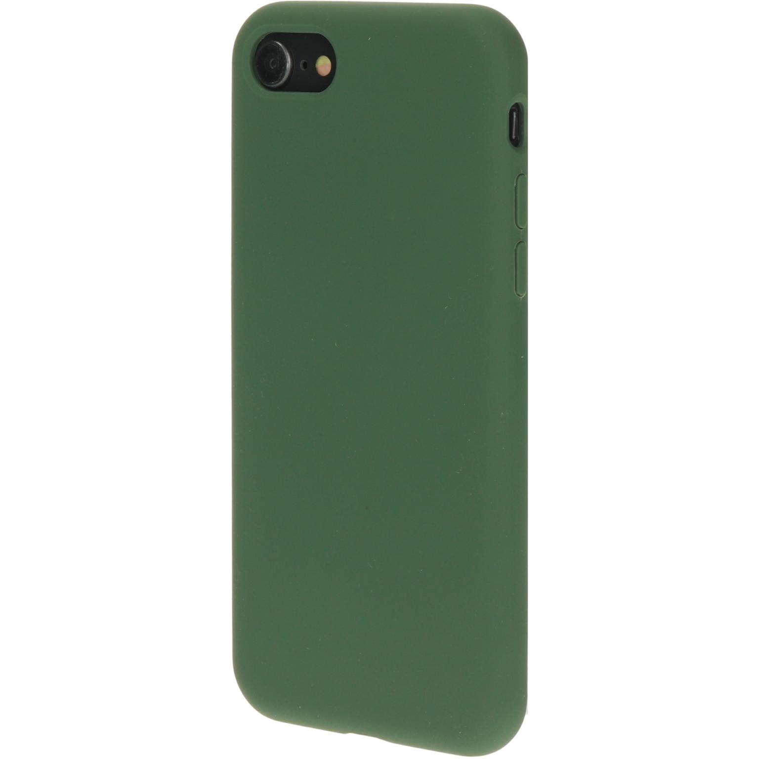 Groen telefoonhoesje met camera en knoppen zichtbaar op een witte achtergrond.
