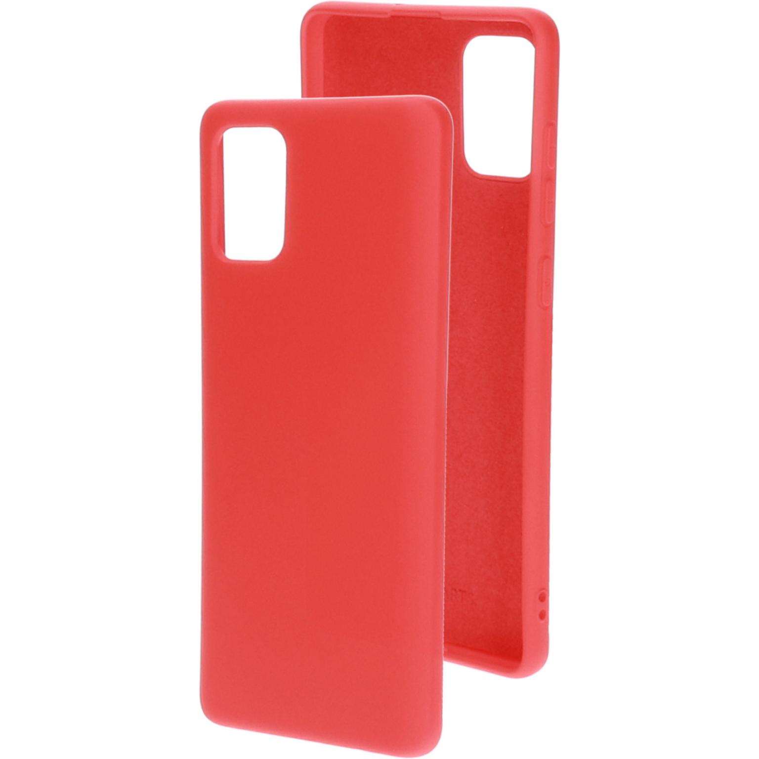 Twee rode telefoonhoesjes, een voor, een achter. Beide hebben camera-uitsparingen.