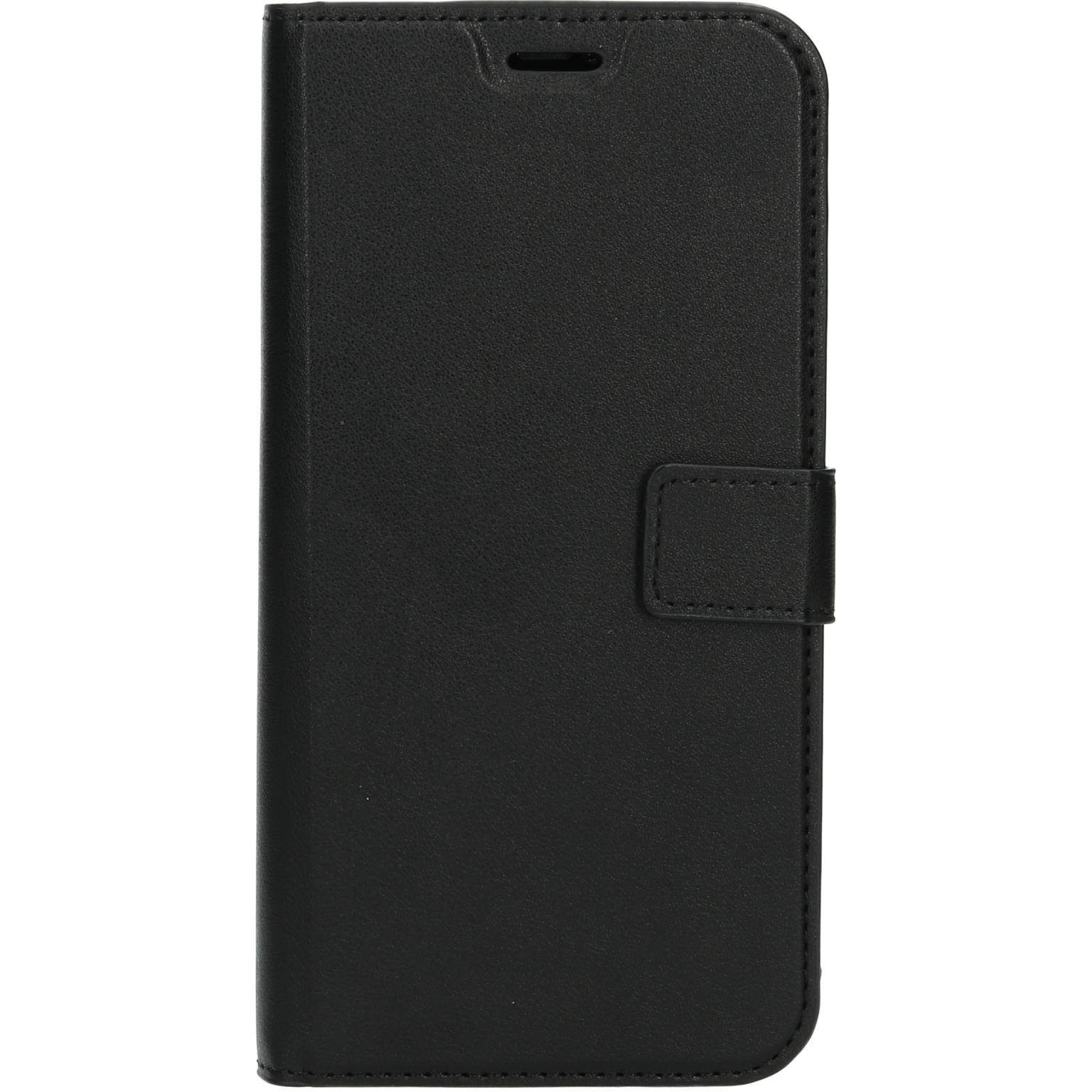Black phone case, closed. Closed view with clasp, isolated on white background.
