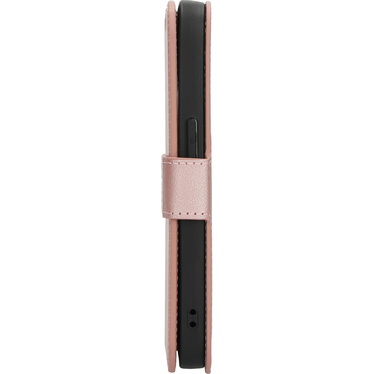 Roze telefoonhoes, zijaanzicht. De zijkant van een telefoonhoesje laten zien. Witte achtergrond.