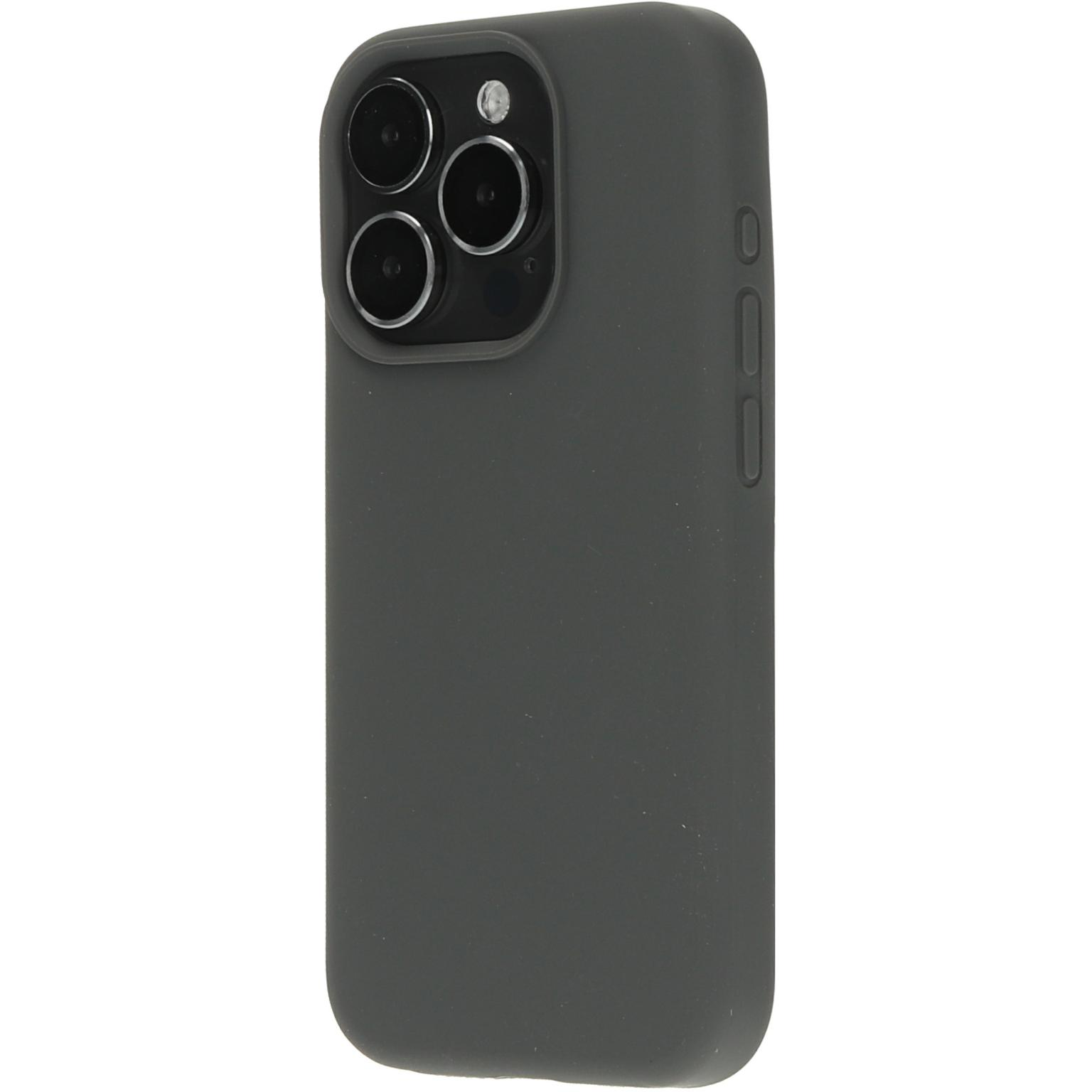 Donkergrijze telefoonhoes met camera-uitsparing linksboven en een eenvoudig ontwerp.