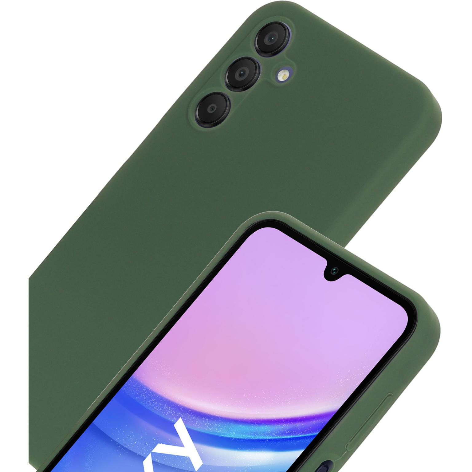 Groene telefoonhoes met drie camera's, het scherm van de telefoon tonend.