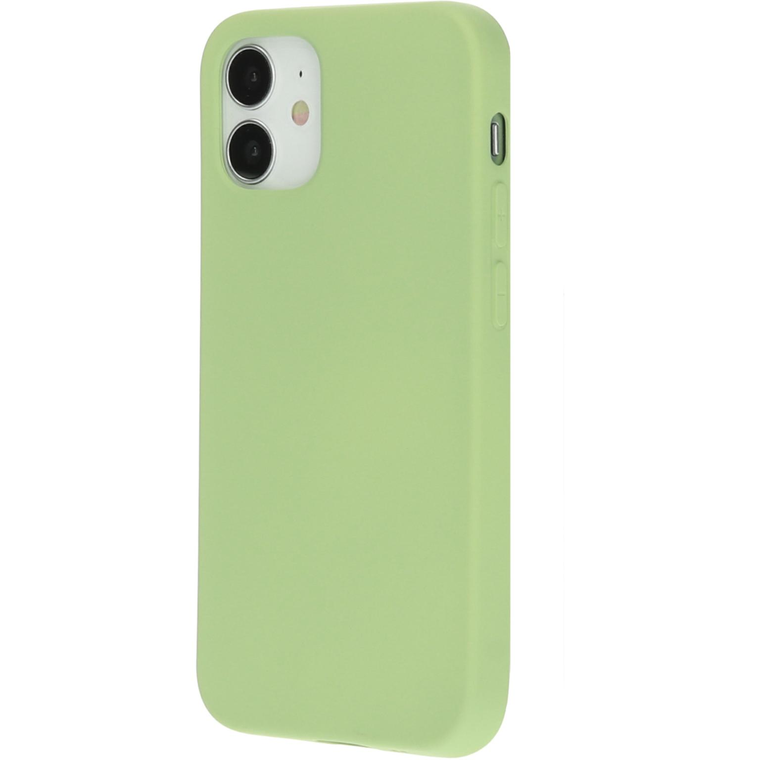 Green phone case, side view. Showing the side profile of a phone case. White background.