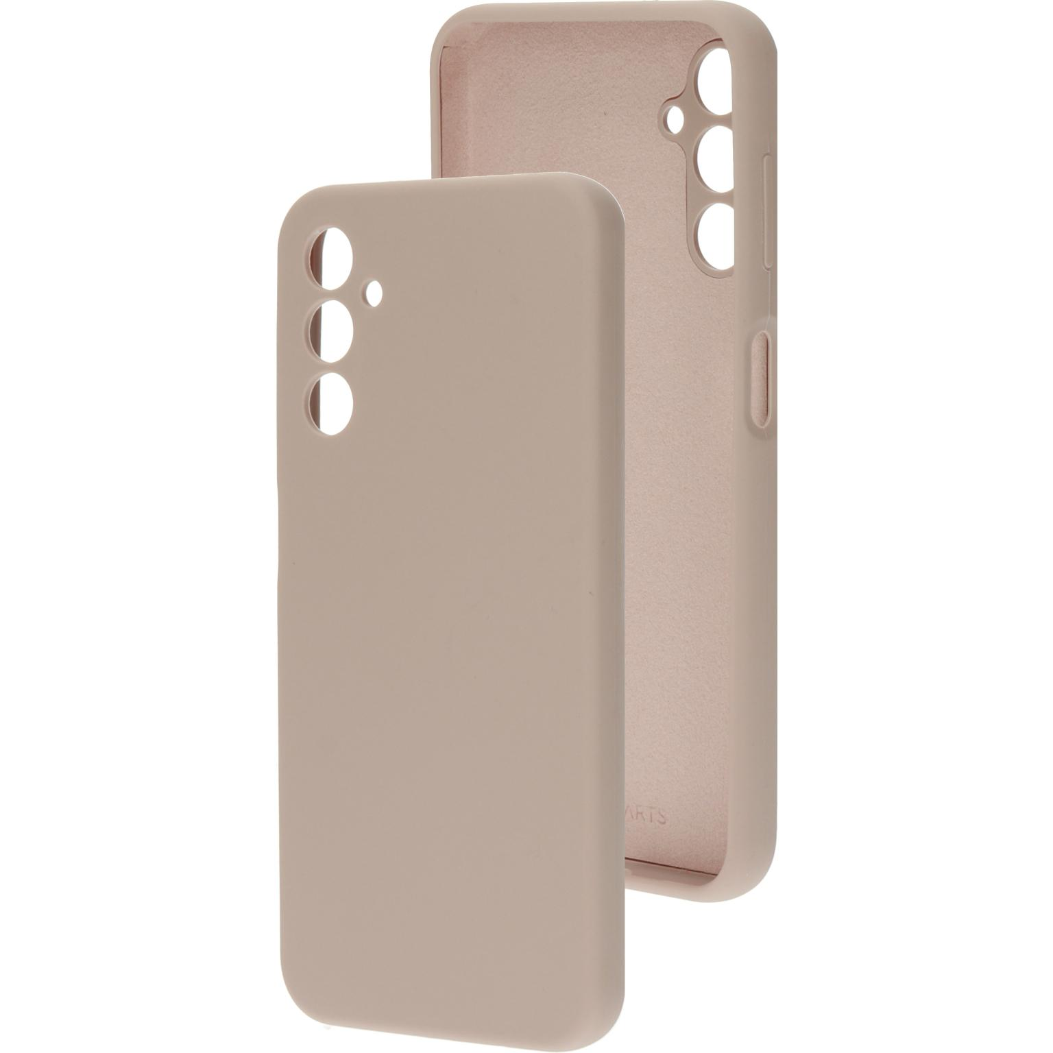 Twee telefoonhoesjes. Een lichtbruine buitenkant en een roze binnenkant.