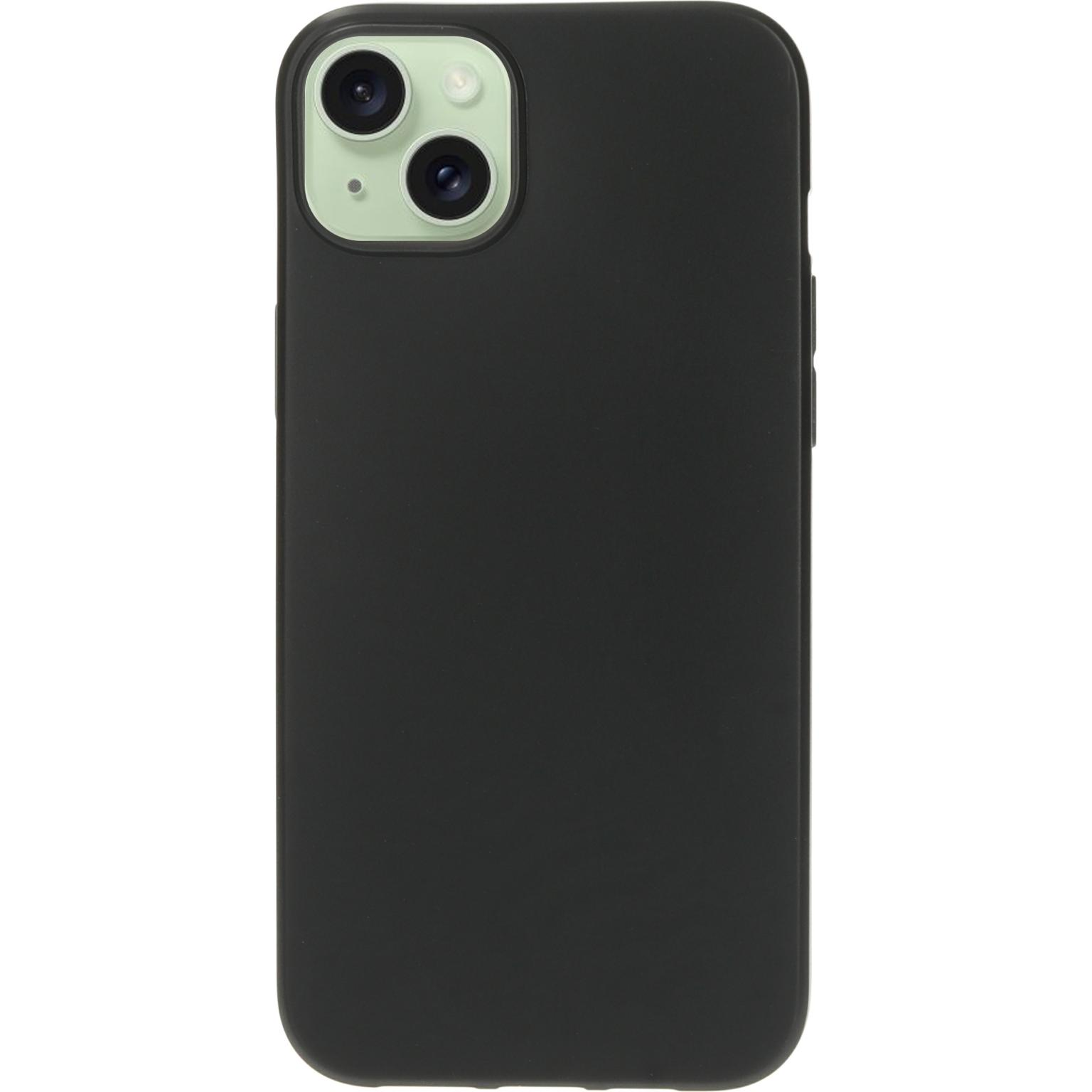 Zwarte telefoonhoes met zwarte telefoon. Cameralenzen in een vierkant.