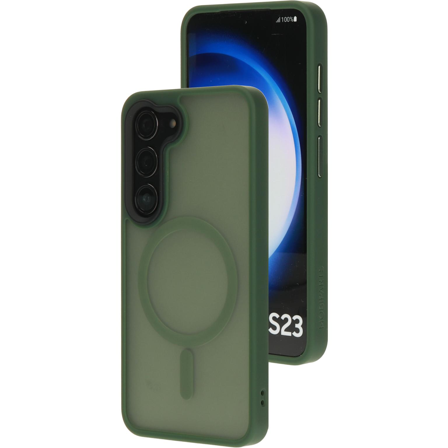 Groene telefoonhoes met een groene telefoon. Donkergroene hoes met een cirkel.
