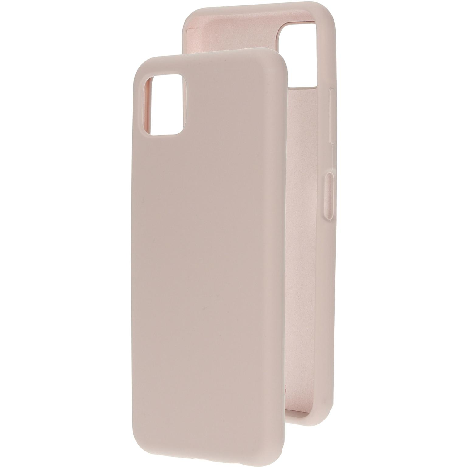 Roze telefoonhoes, beide delen. Witte achtergrond.