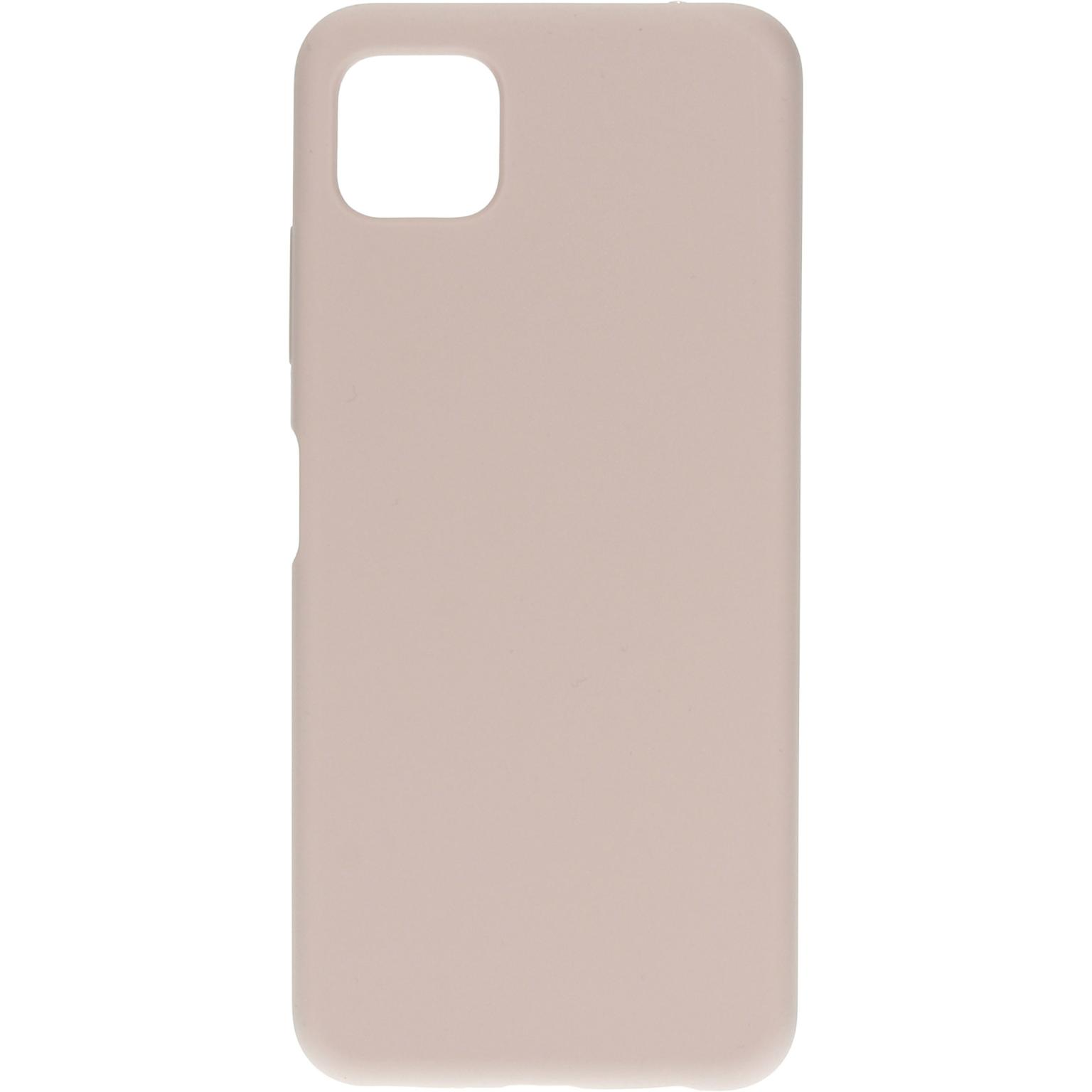 Beige telefoonhoes. De achtergrond is effen wit.