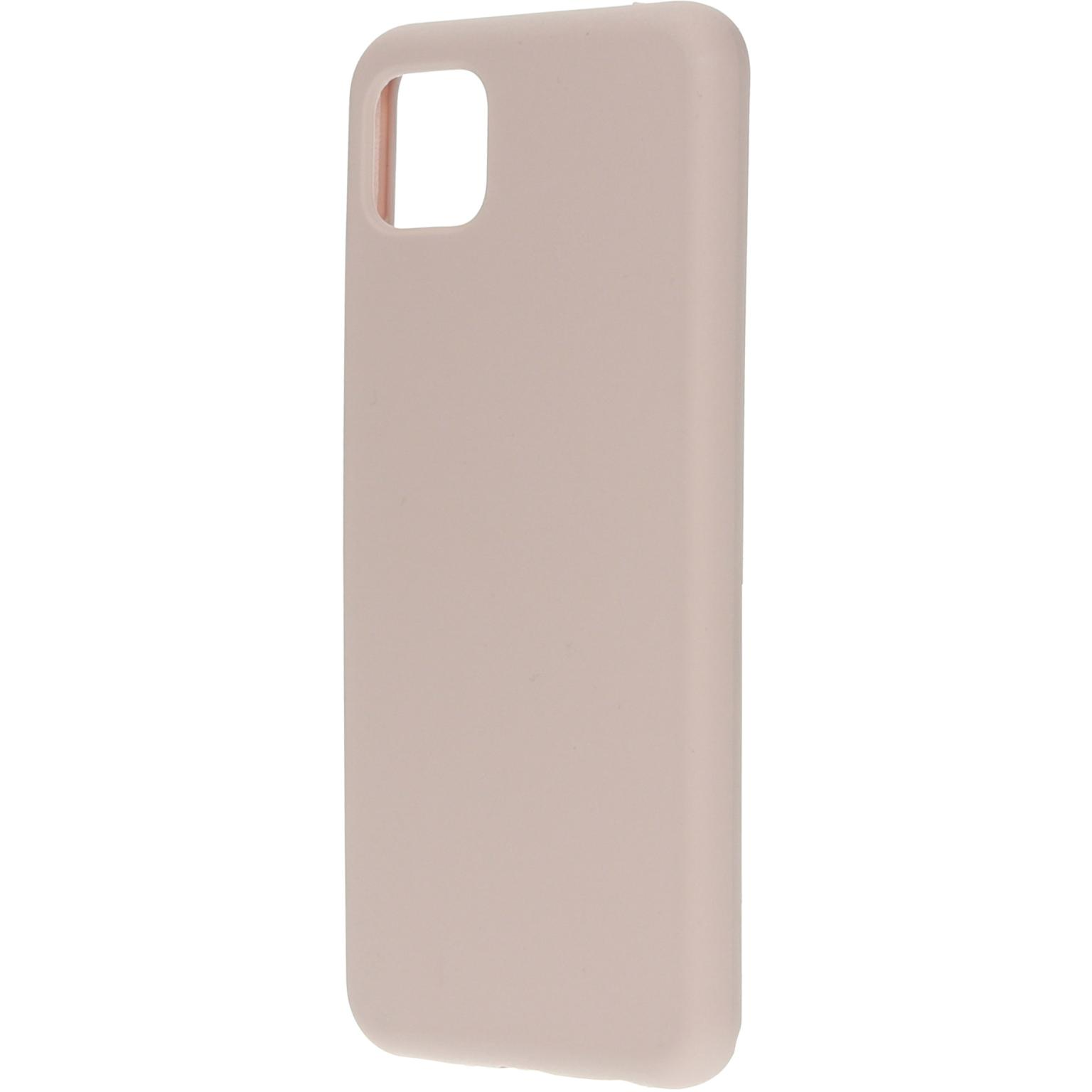 Een telefoonhoesje in lichtroze kleur.