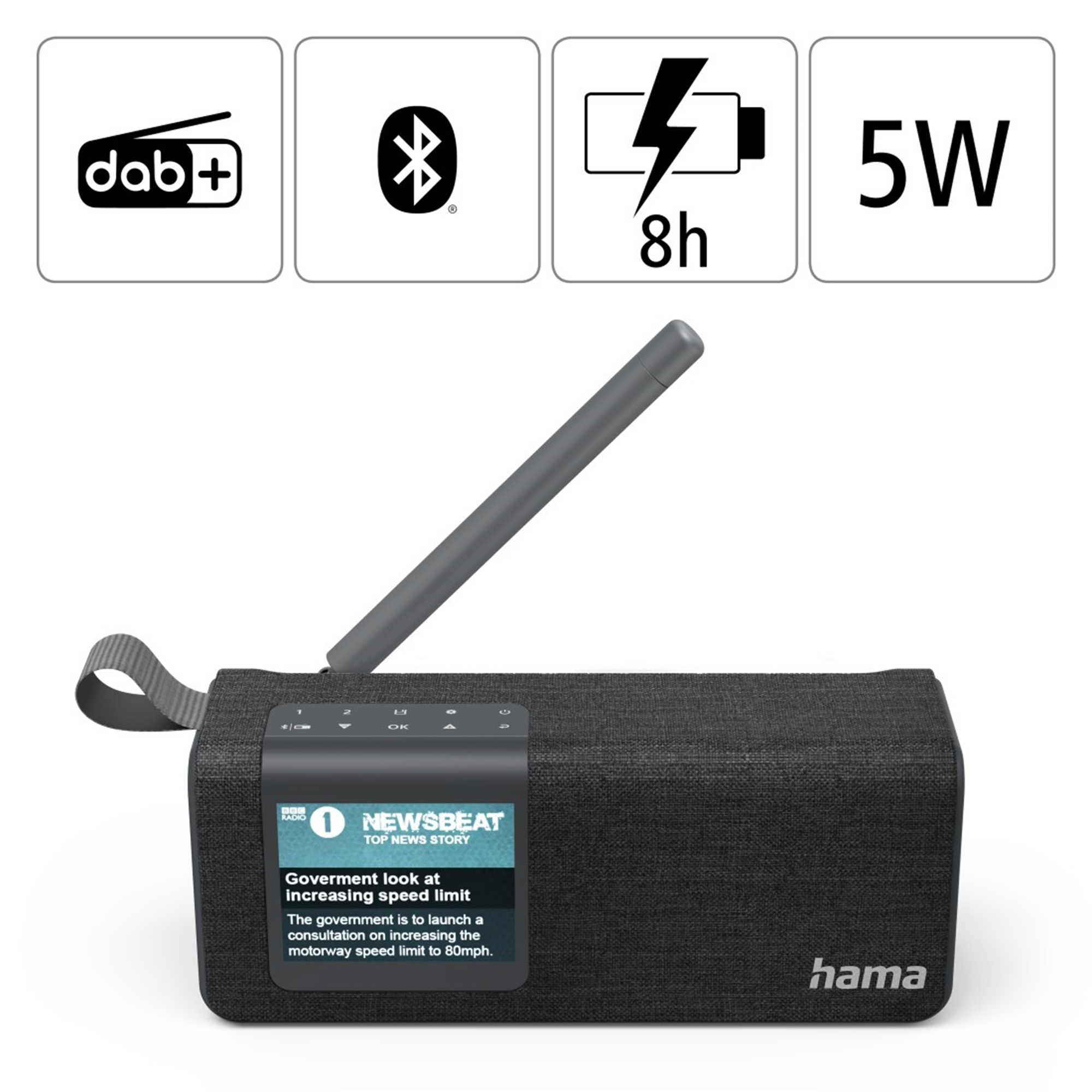 Radio numérique Hama DR200BT - Bluetooth - 2000 mAh - Écran couleur 2,4 - FM/DAB/DAB - TV Son Photo