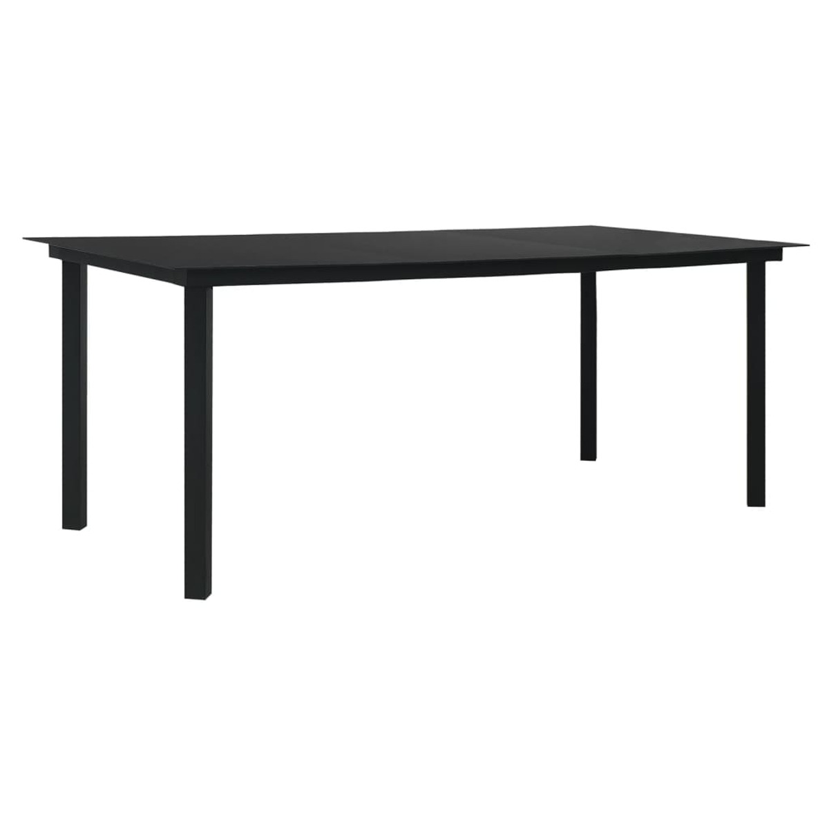 Schwarzer rechteckiger Tisch mit vier Beinen. Einfaches und modernes Design, isoliert auf Weiß.