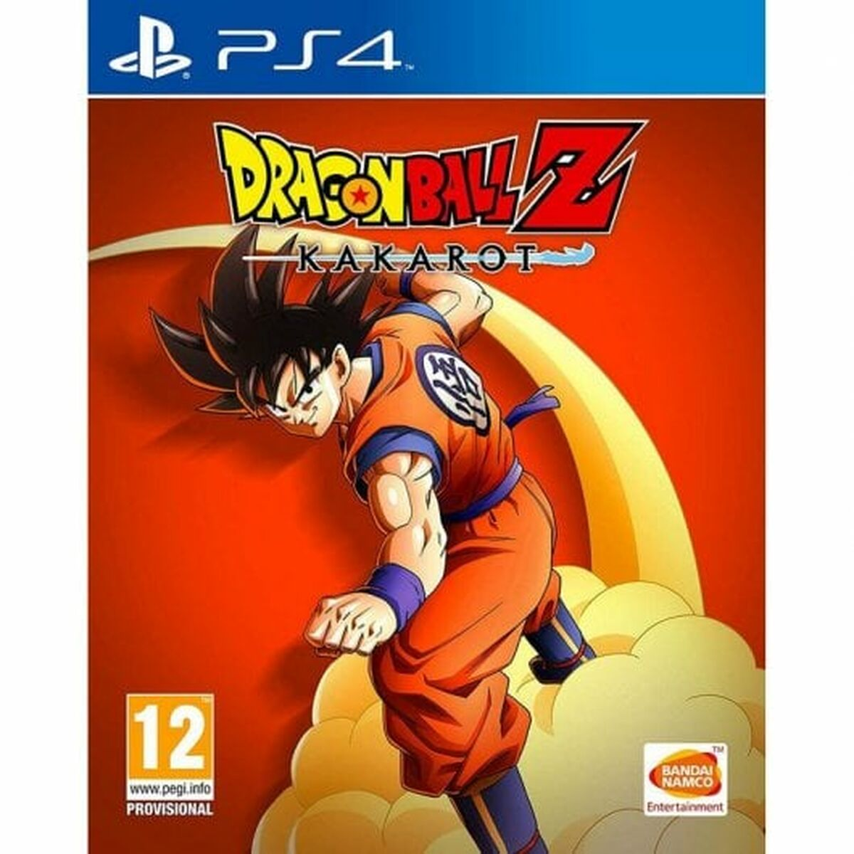 Okładka gry Dragon Ball Z Kakarot PS4, Goku w pomarańczu, czerwone tło.
