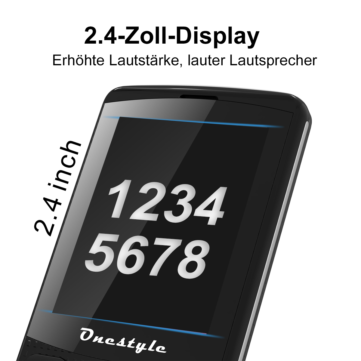 Ein schwarzes Smartphone, das Zahlen anzeigt. Weißer Hintergrund.