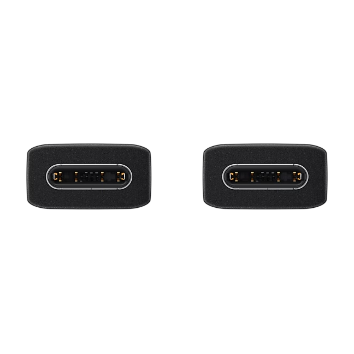 Zwei schwarze USB-C-Anschlüsse. Draufsicht, mit sichtbaren Pins und dem 'C'-Symbol.