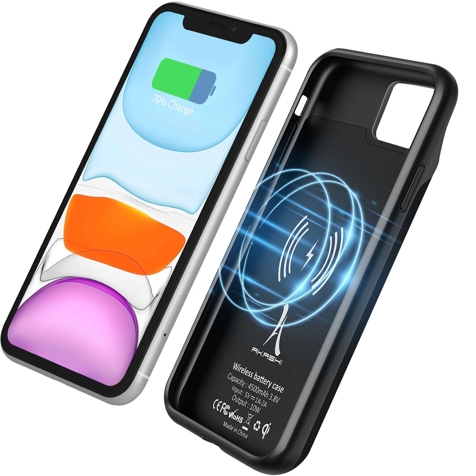 Ein Telefon in einer kabellosen Ladehülle, mit geladenem Akku.