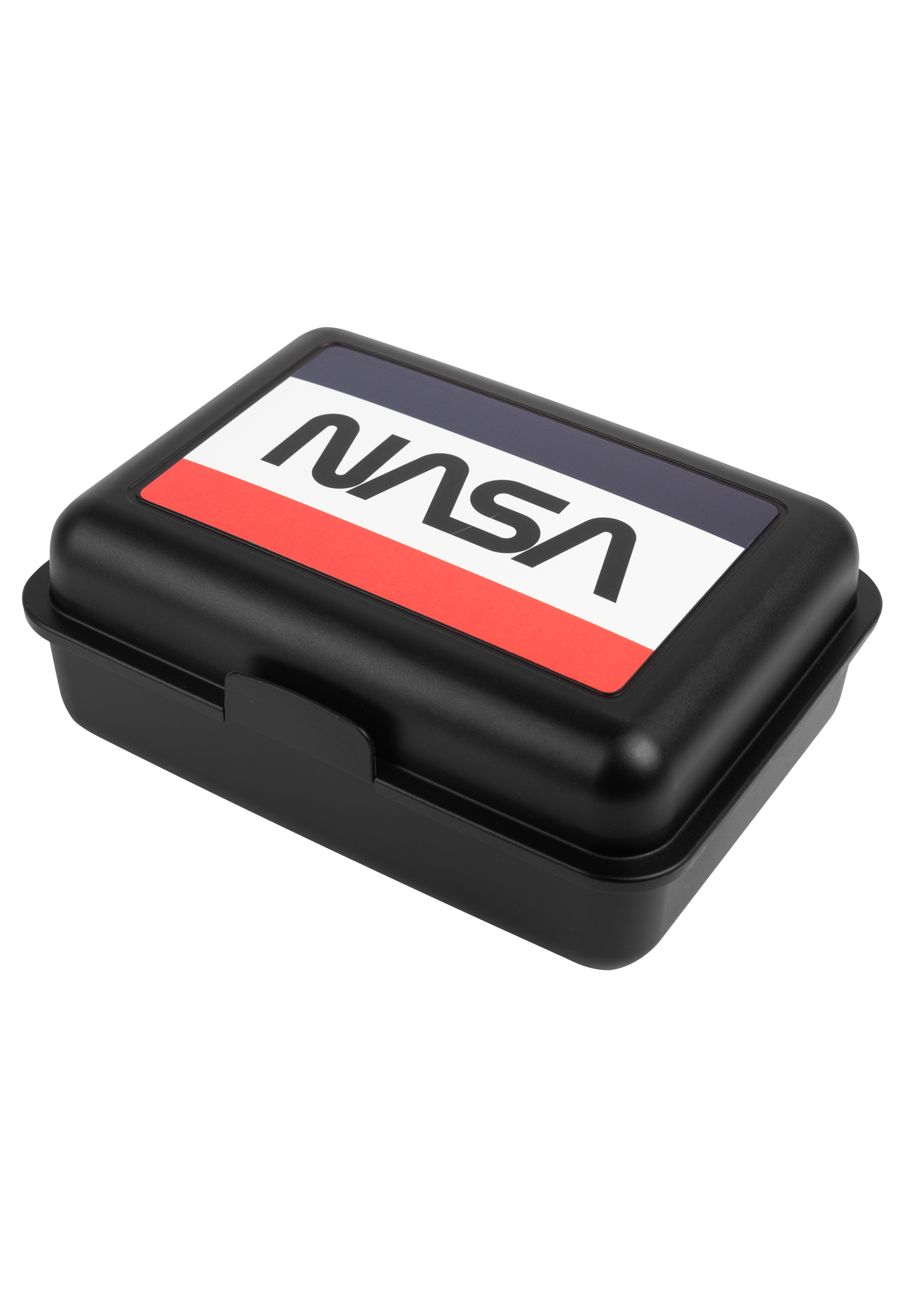 Schwarze Brotdose mit NASA-Logo auf dem Deckel.