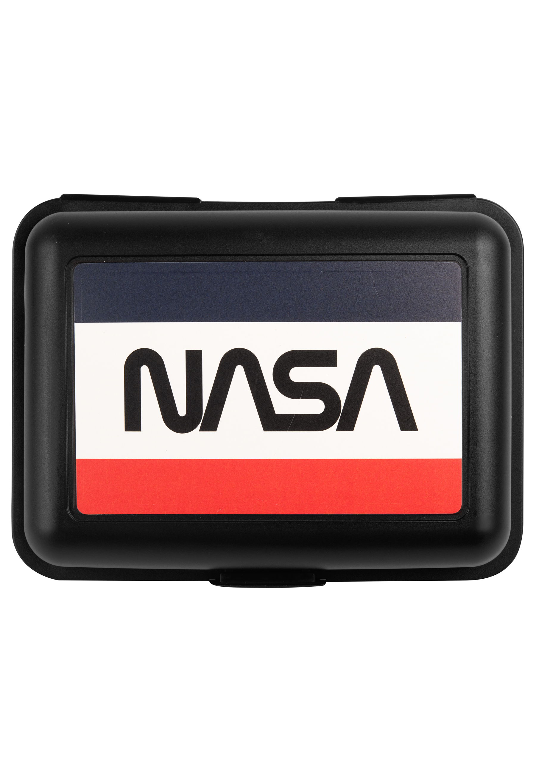 Eine schwarze Box mit einem NASA-Logo in Rot, Weiß und Blau.