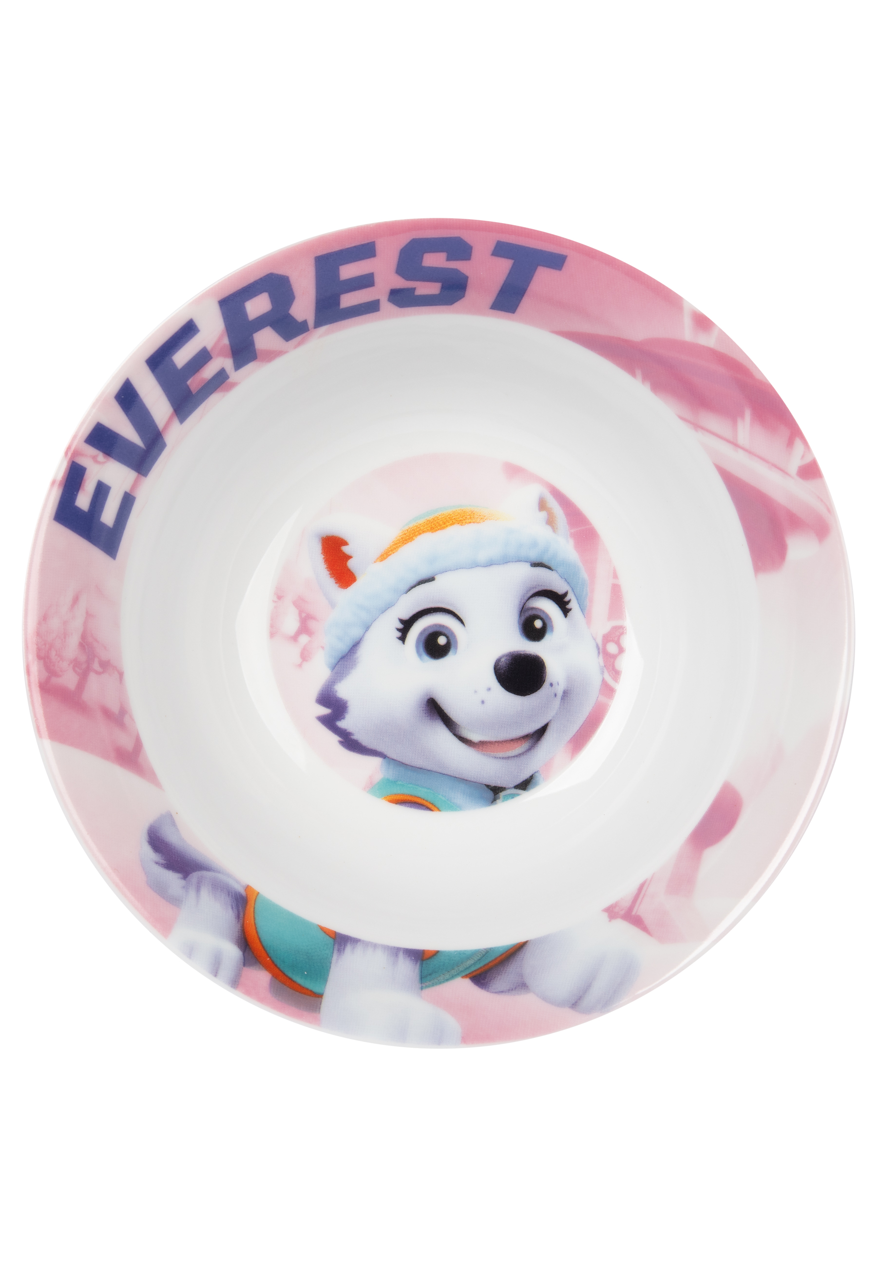 Eine Paw Patrol Schüssel mit Everest dem Welpen, mit pinkem Design.
