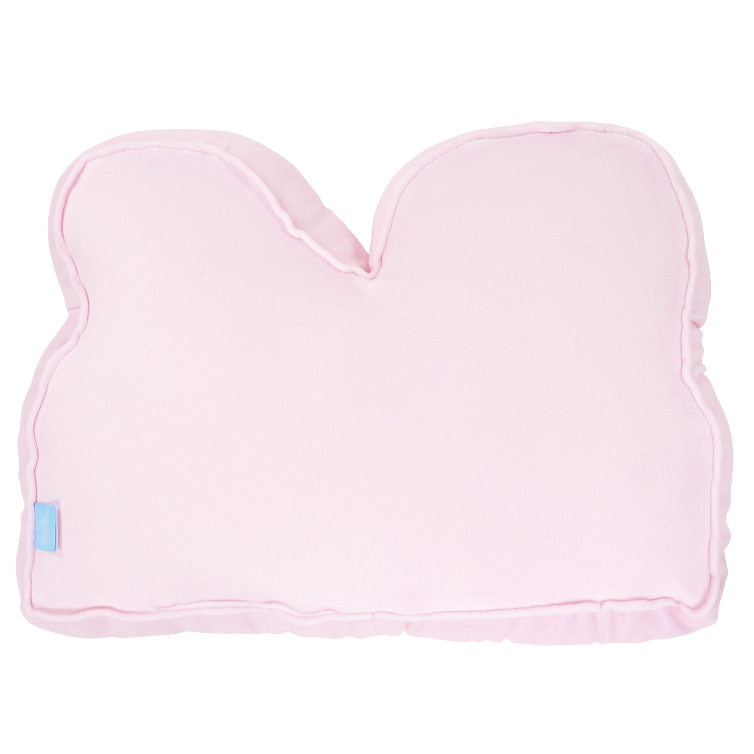 Rosa wolkenförmiges Kissen auf weißem Hintergrund. Einfaches Design, weiches Material.