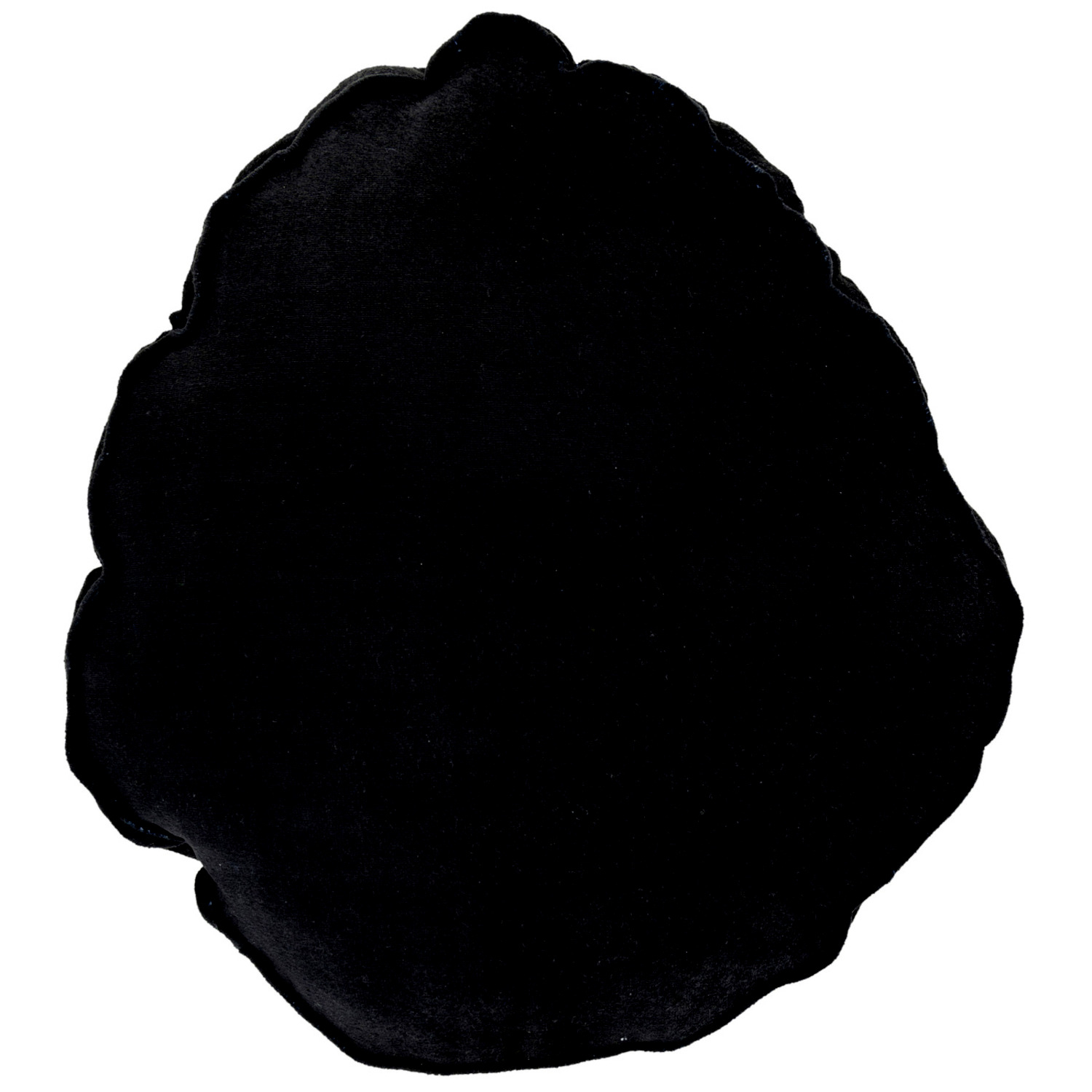 Eine feste schwarze Form auf weißem Hintergrund. Die Form hat einen unregelmäßigen, abgerundeten Umriss, der einem dunklen, amorphen Objekt ähnelt.
