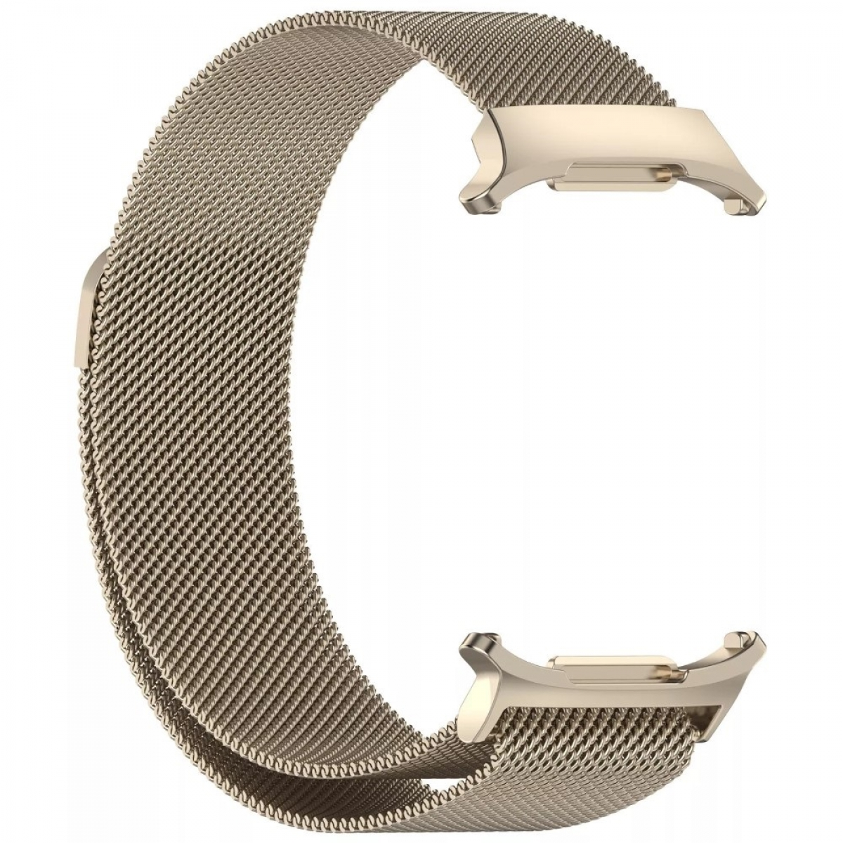 Goldenes Uhrenarmband in C-Form auf weißem Hintergrund.