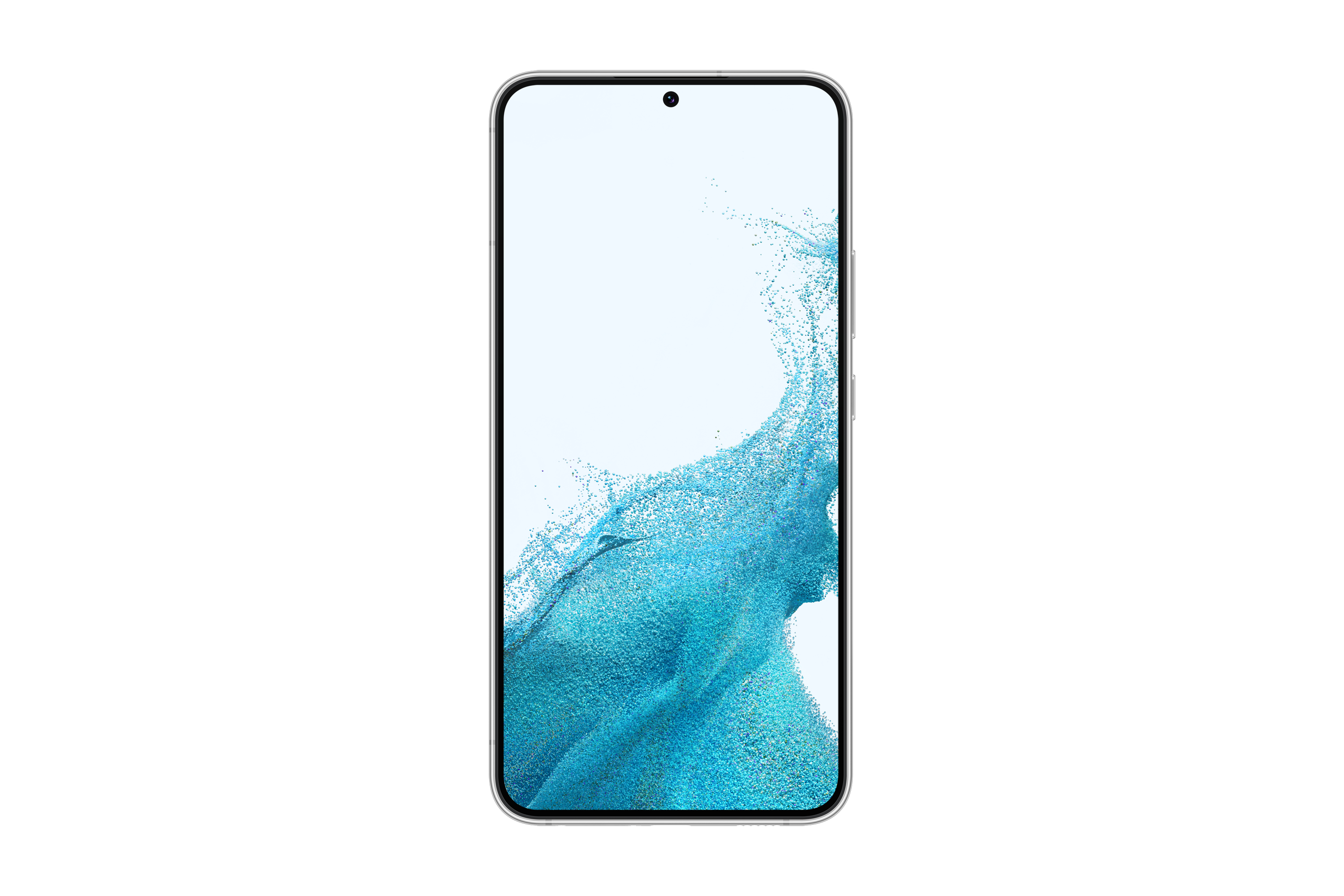 Smartphone mit weißem Bildschirm auf weißem Hintergrund.