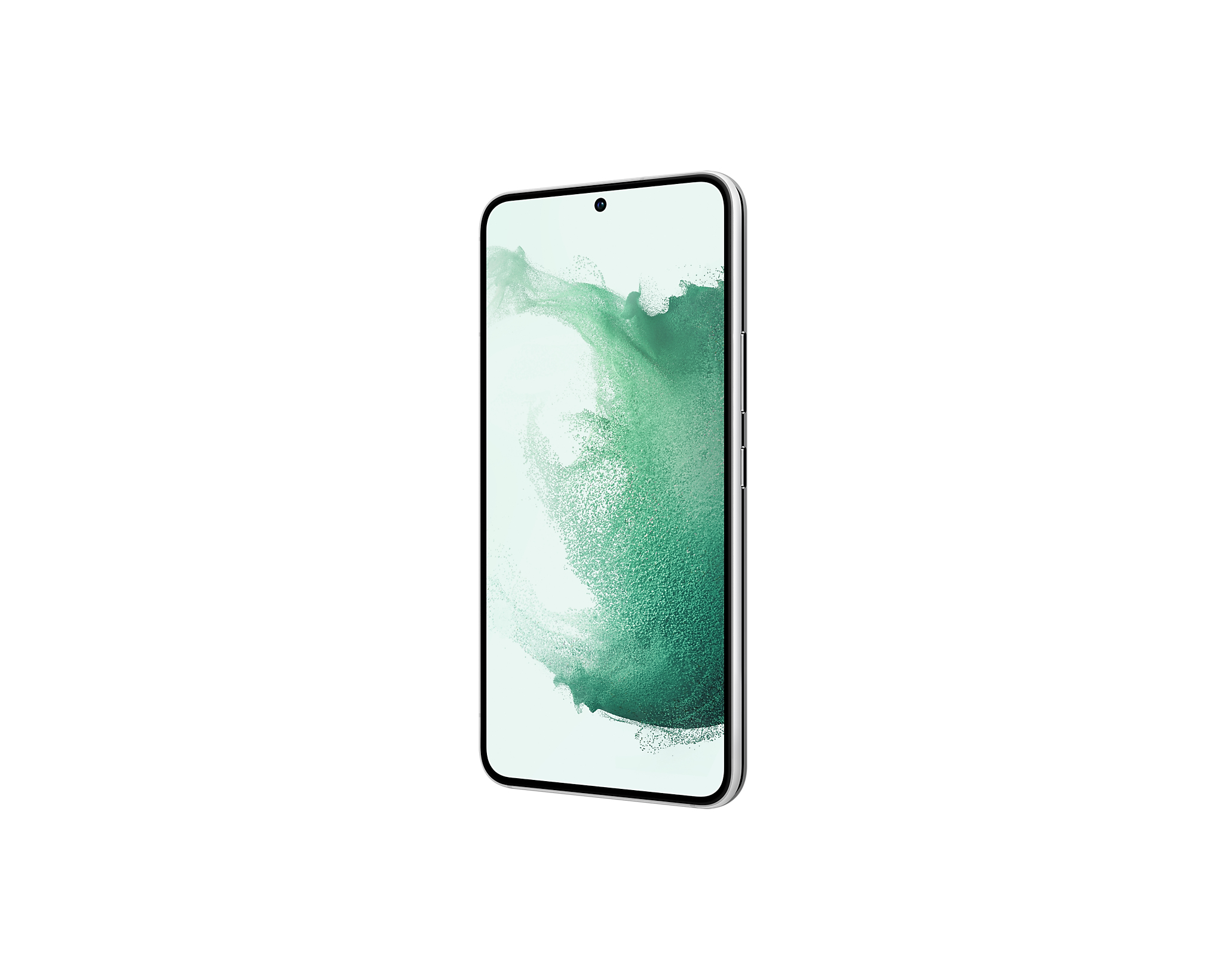 Een telefoon met een groen scherm, geïsoleerd op een witte achtergrond. Het scherm is naar voren gericht.