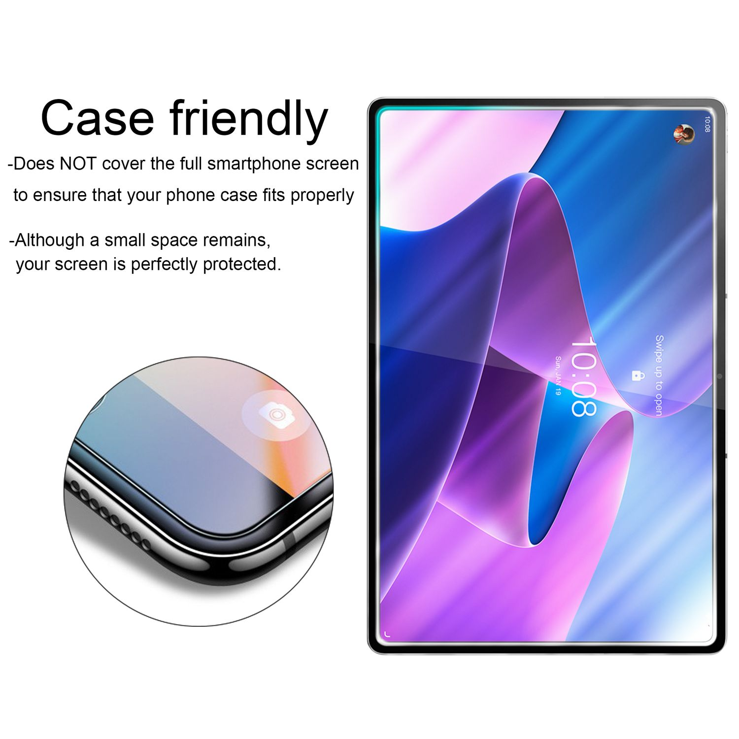 Tablet con protezione schermo che mostra un telefono con schermo.