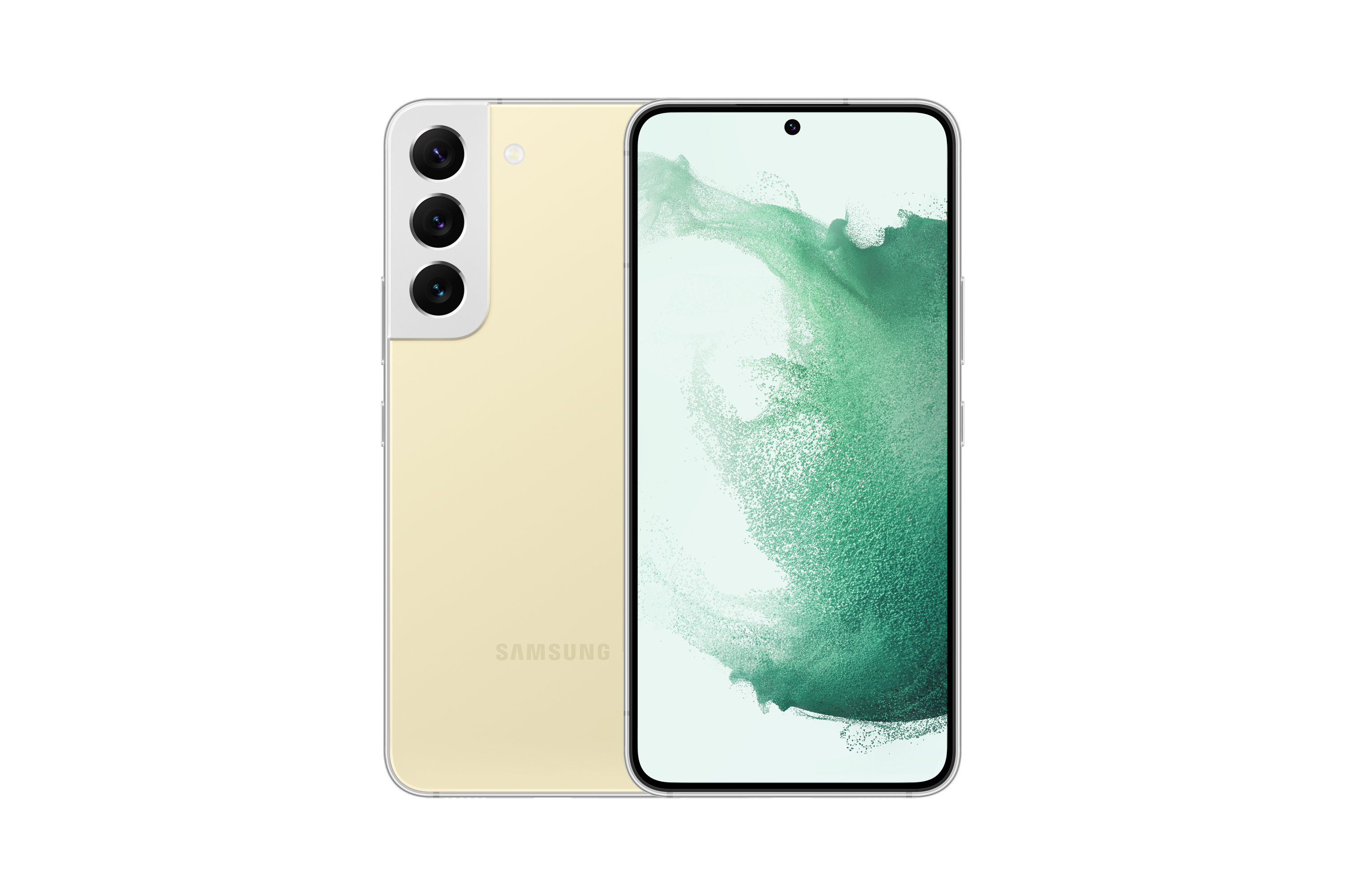 Smartfon z dwoma ekranami i logo Samsung. Jest koloru żółtego.