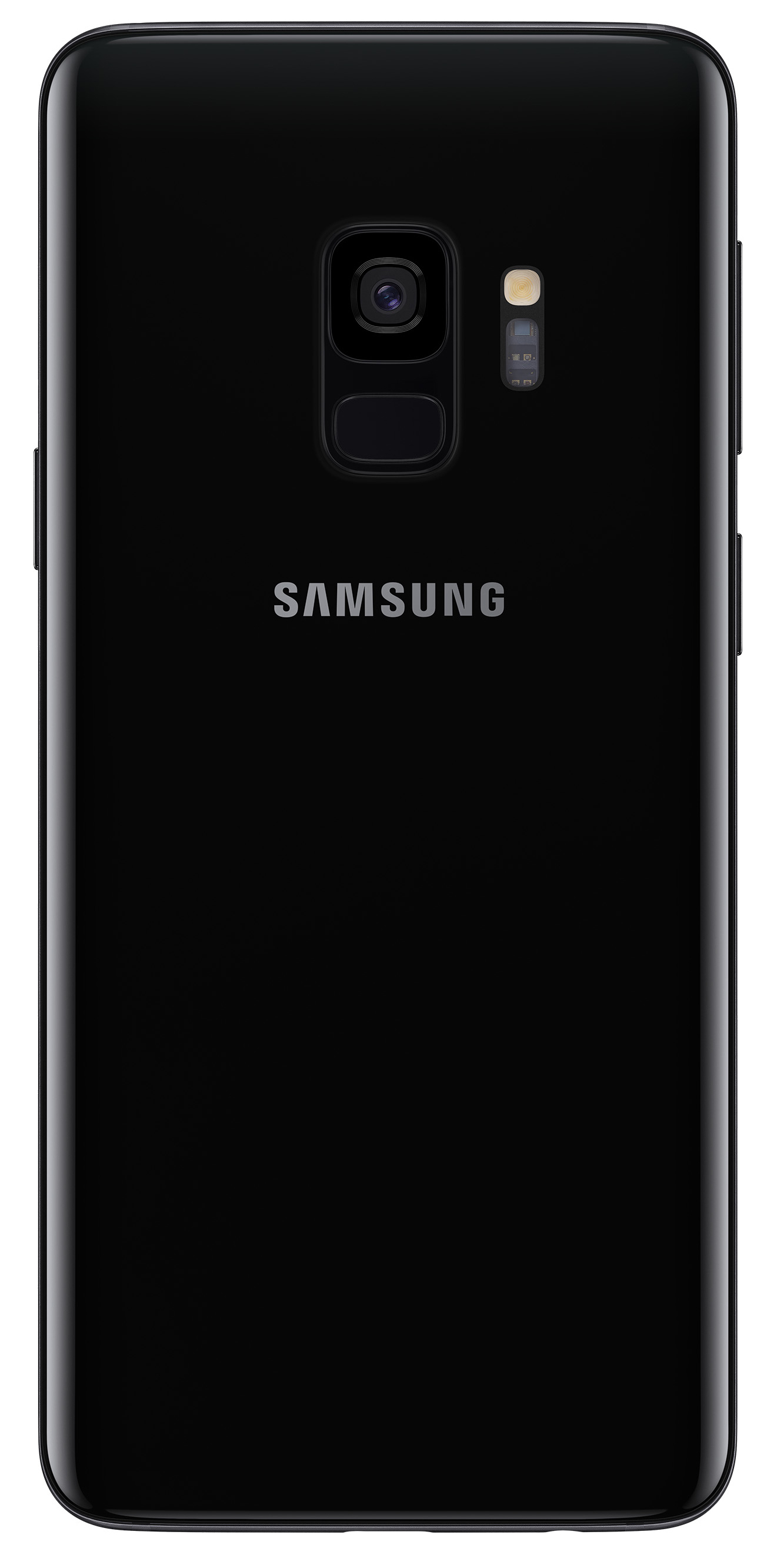 Rückseite eines schwarzen Samsung-Telefons mit Kamera und Samsung-Logo.
