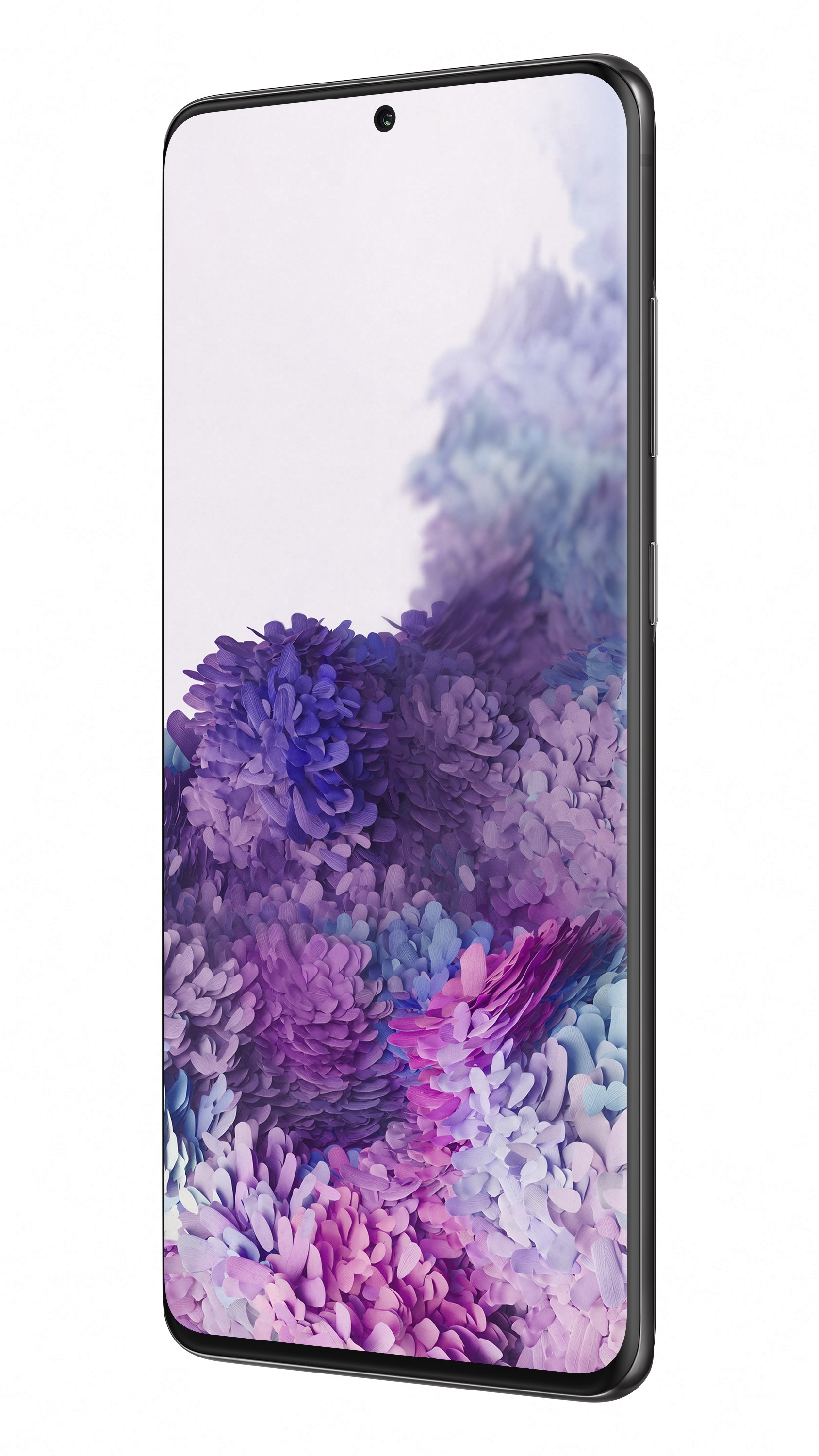 Schwarzes Smartphone mit einem farbenfrohen, abstrakten Hintergrundbild.
