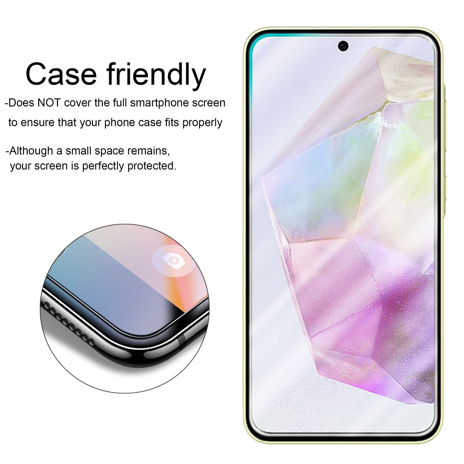 Schermo del telefono con protezione, design compatibile con la custodia.