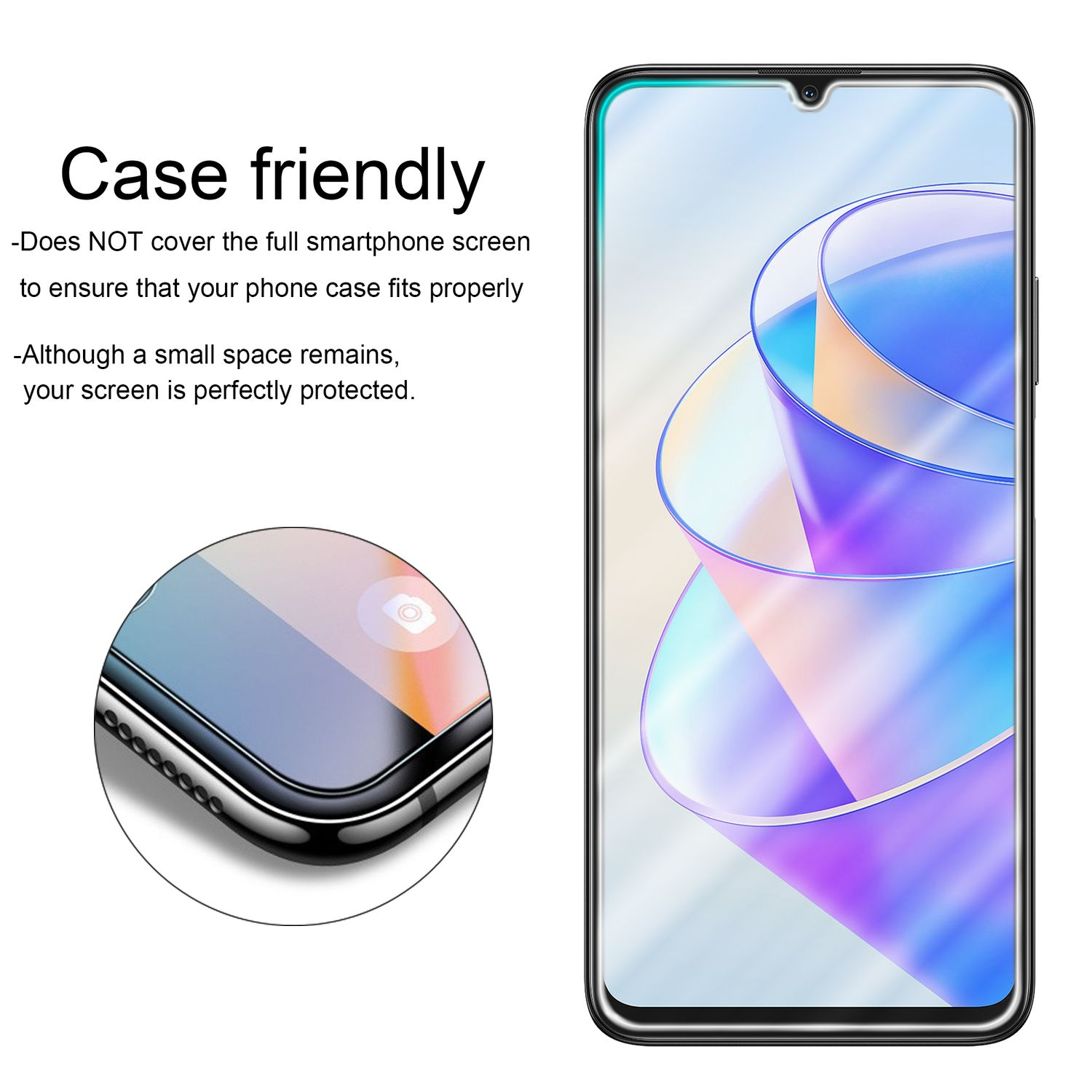 Schermo dello smartphone con protezione applicata. La protezione copre il telefono, mostrandone i bordi.